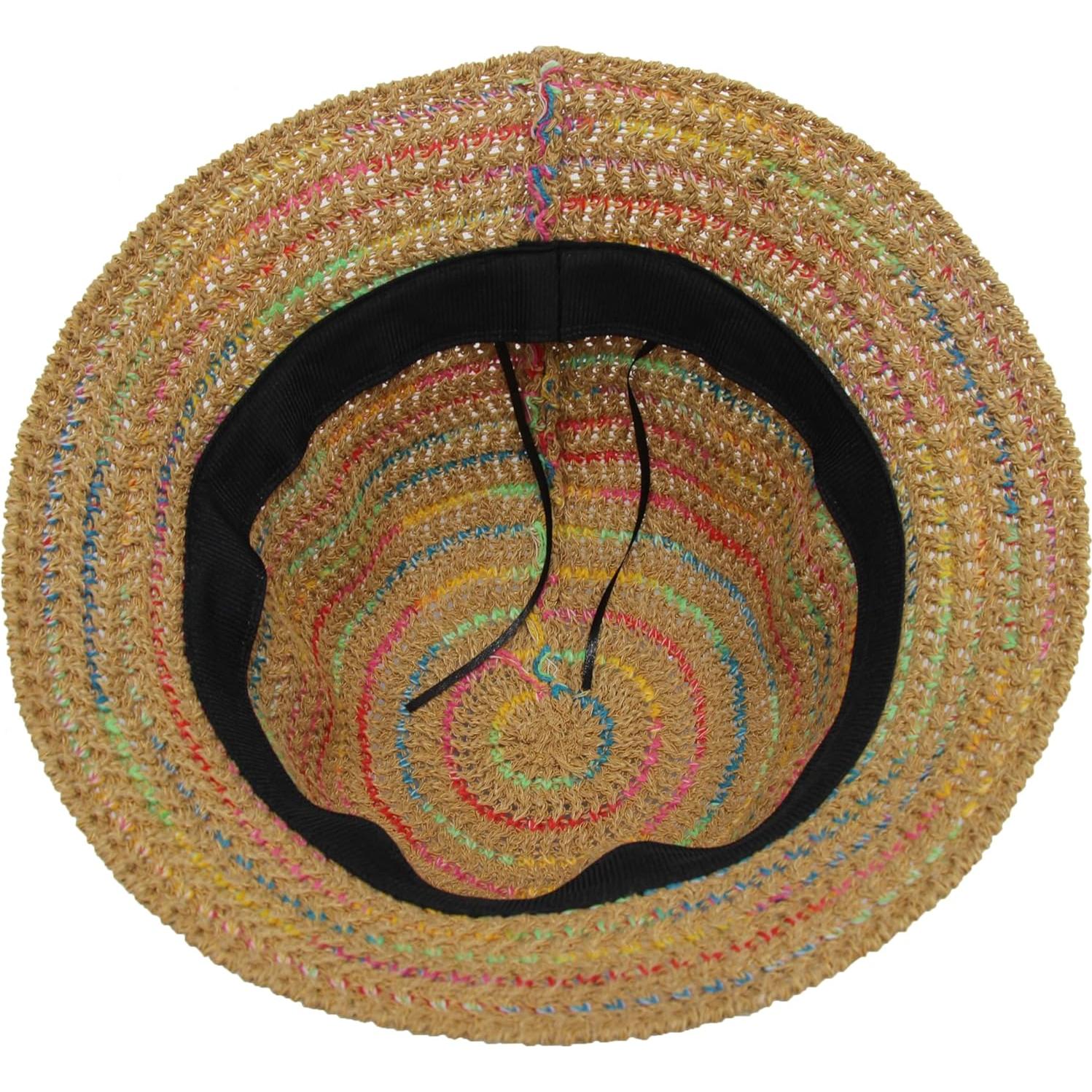 Sombrero de sol de paja tejido para mujer - Plegable Caqui