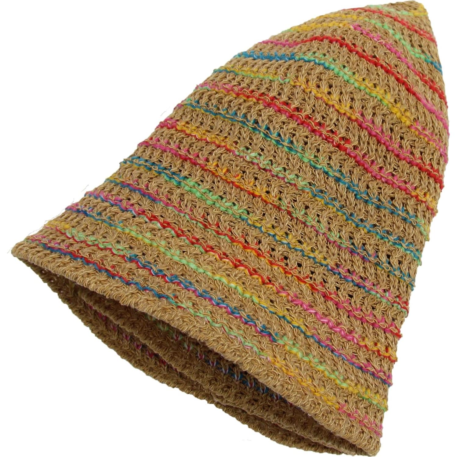 Sombrero de sol de paja tejido para mujer - Plegable Caqui