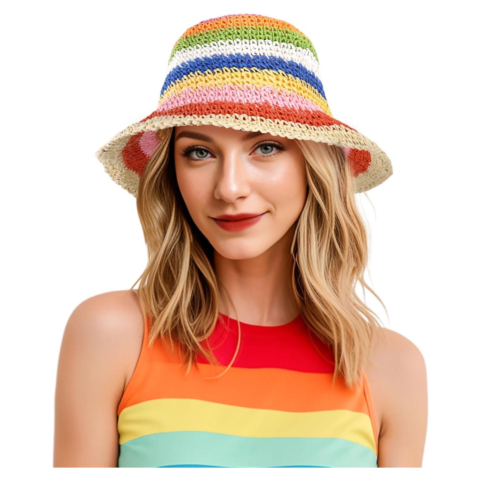 Sombrero de Sol Paja Arcoíris DOCILA para Mujeres - Plegable