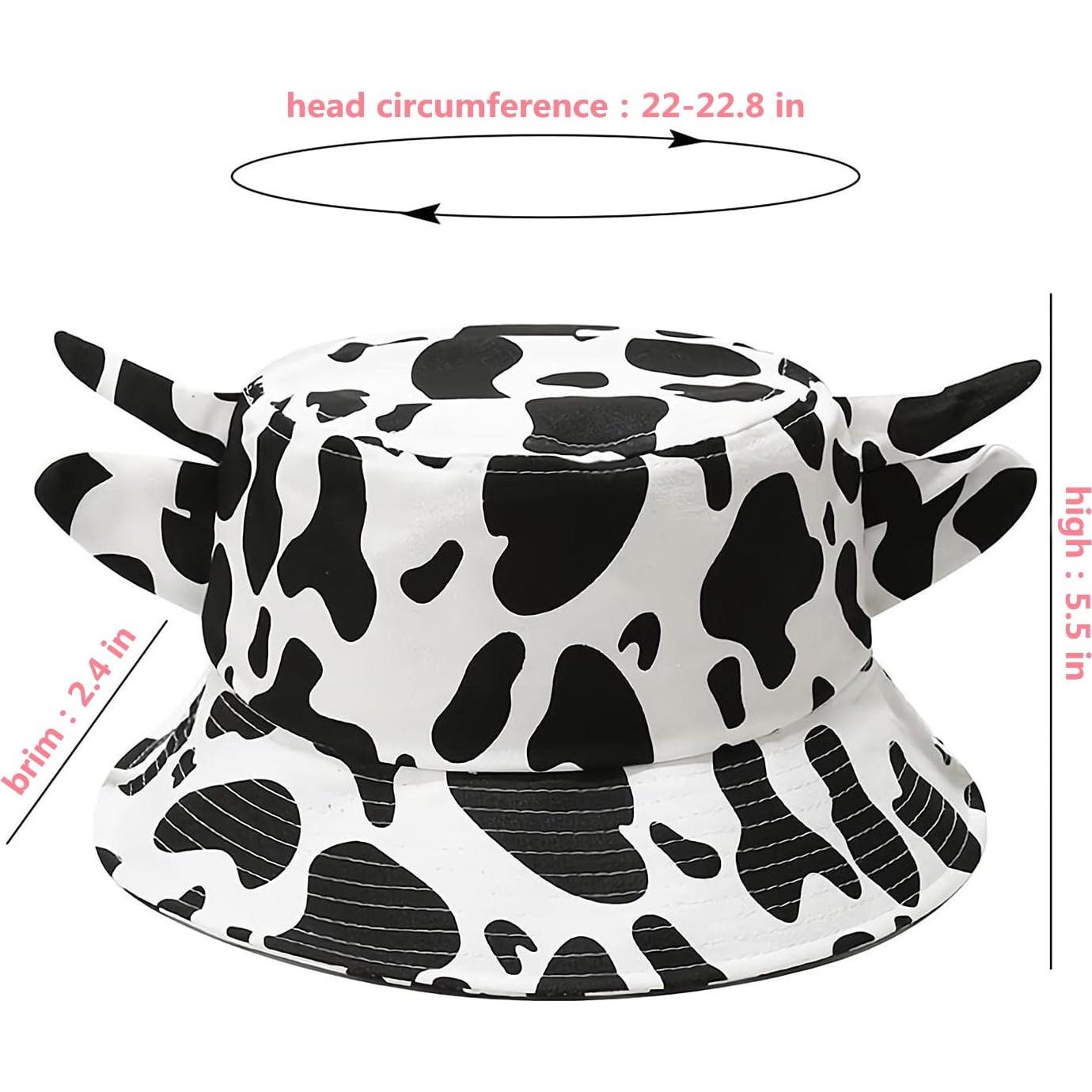 Sombrero de Cubo Estampado de Vaca con Orejas de Cuerno