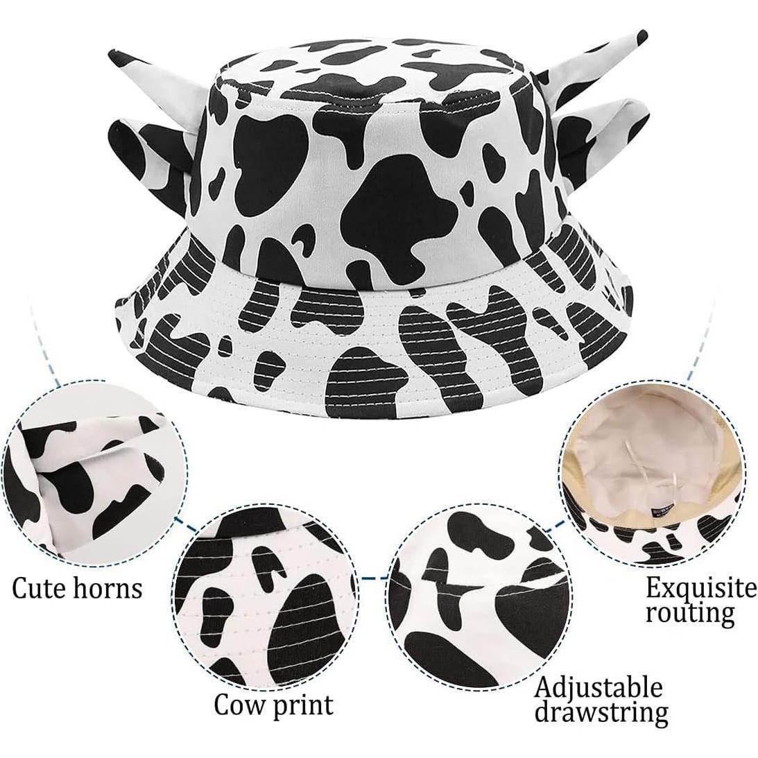 Sombrero de Cubo Estampado de Vaca con Orejas de Cuerno