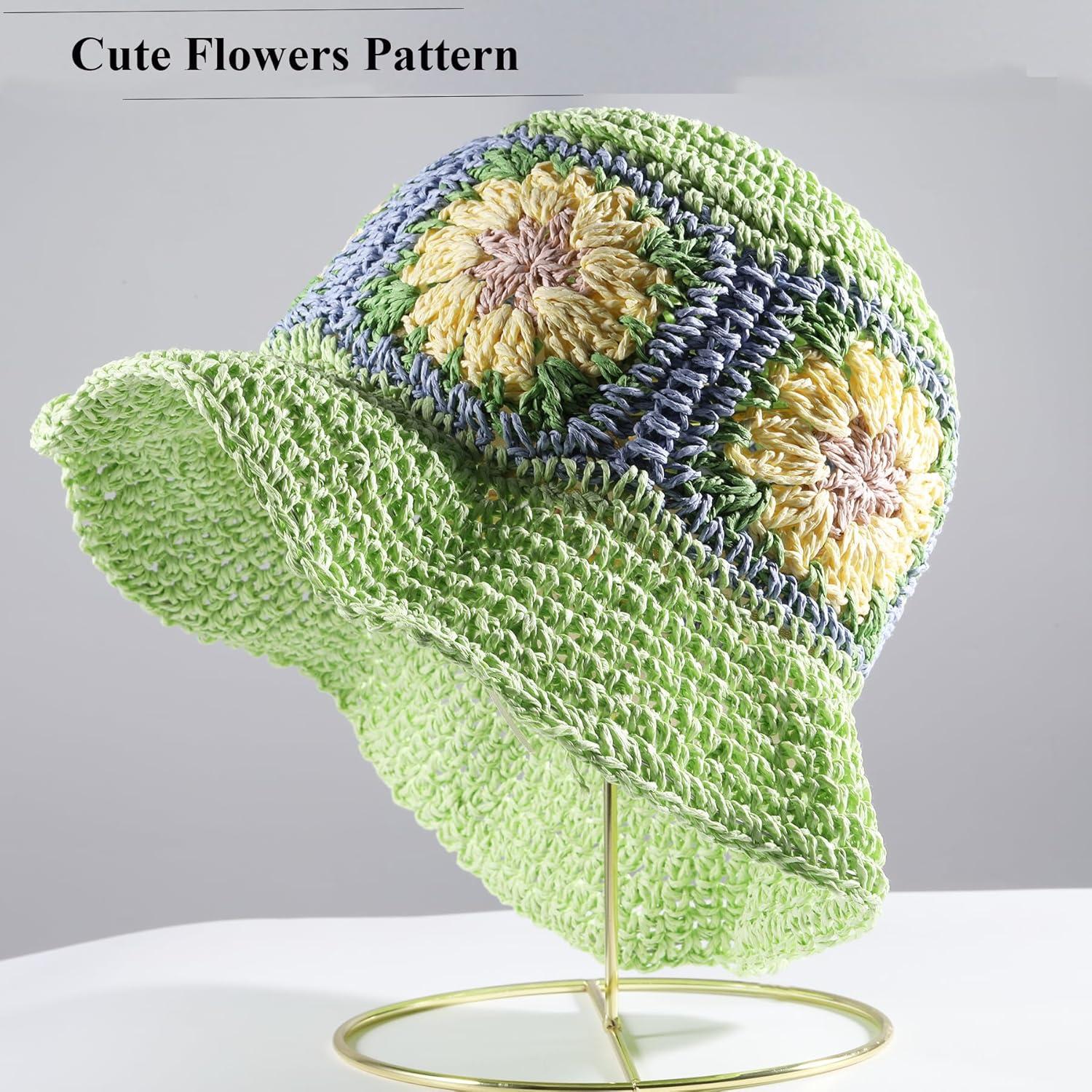 Sombrero de Paja Flexible para Mujeres Verde Floral 54-60 cm