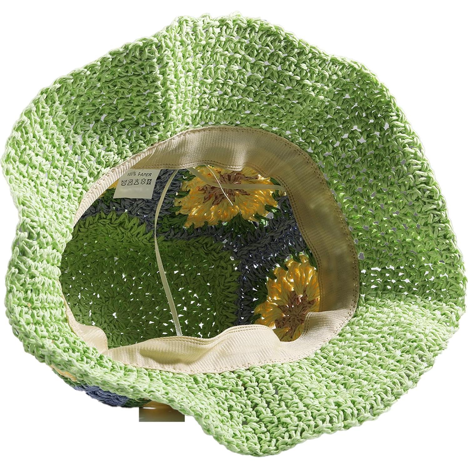 Sombrero de Paja Flexible para Mujeres Verde Floral 54-60 cm