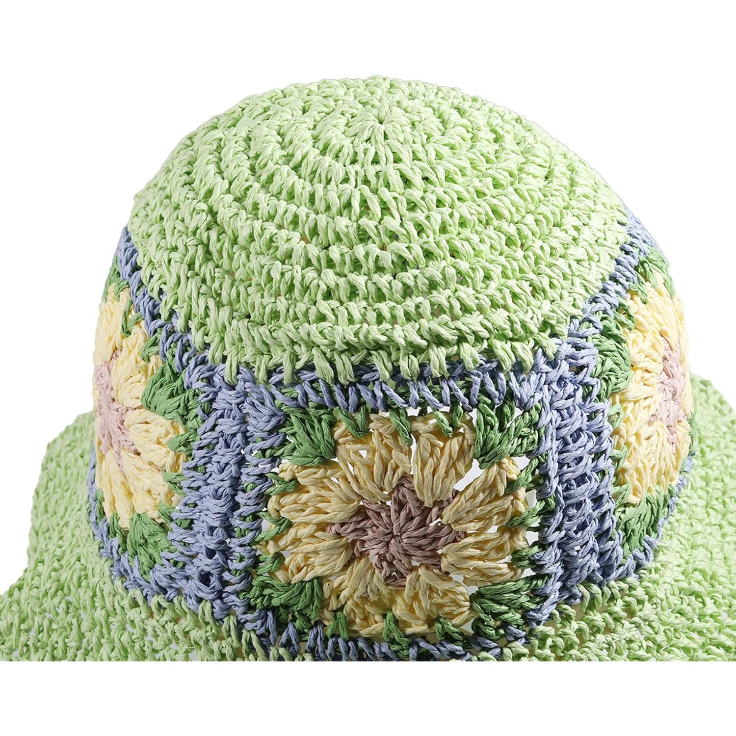 Sombrero de Paja Flexible para Mujeres Verde Floral 54-60 cm