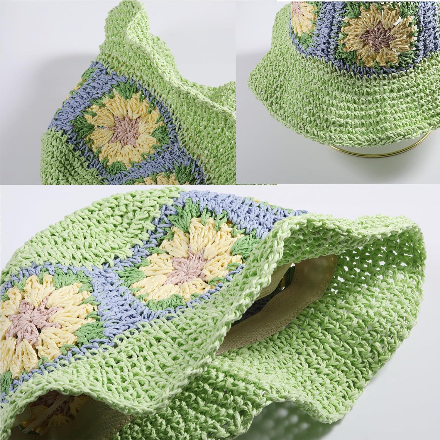 Sombrero de Paja Flexible para Mujeres Verde Floral 54-60 cm