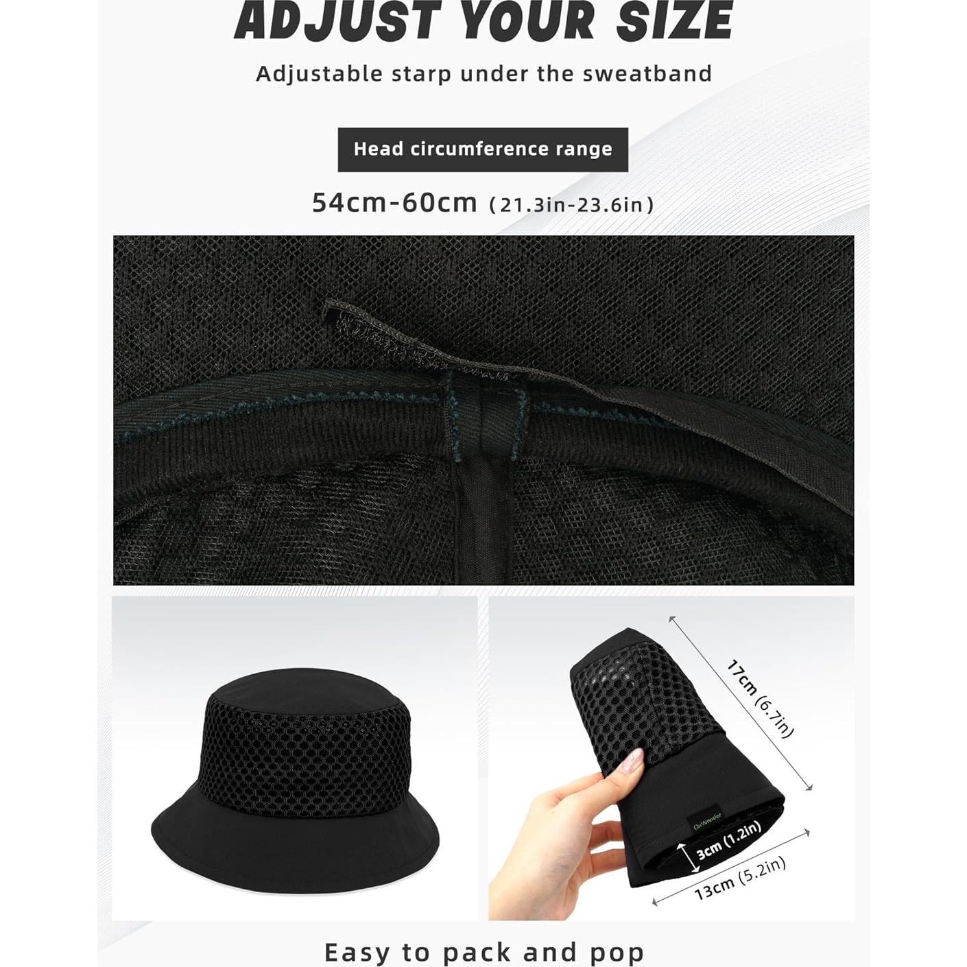 Sombrero de Cubo Transpirable OnWander Negro Talla Única