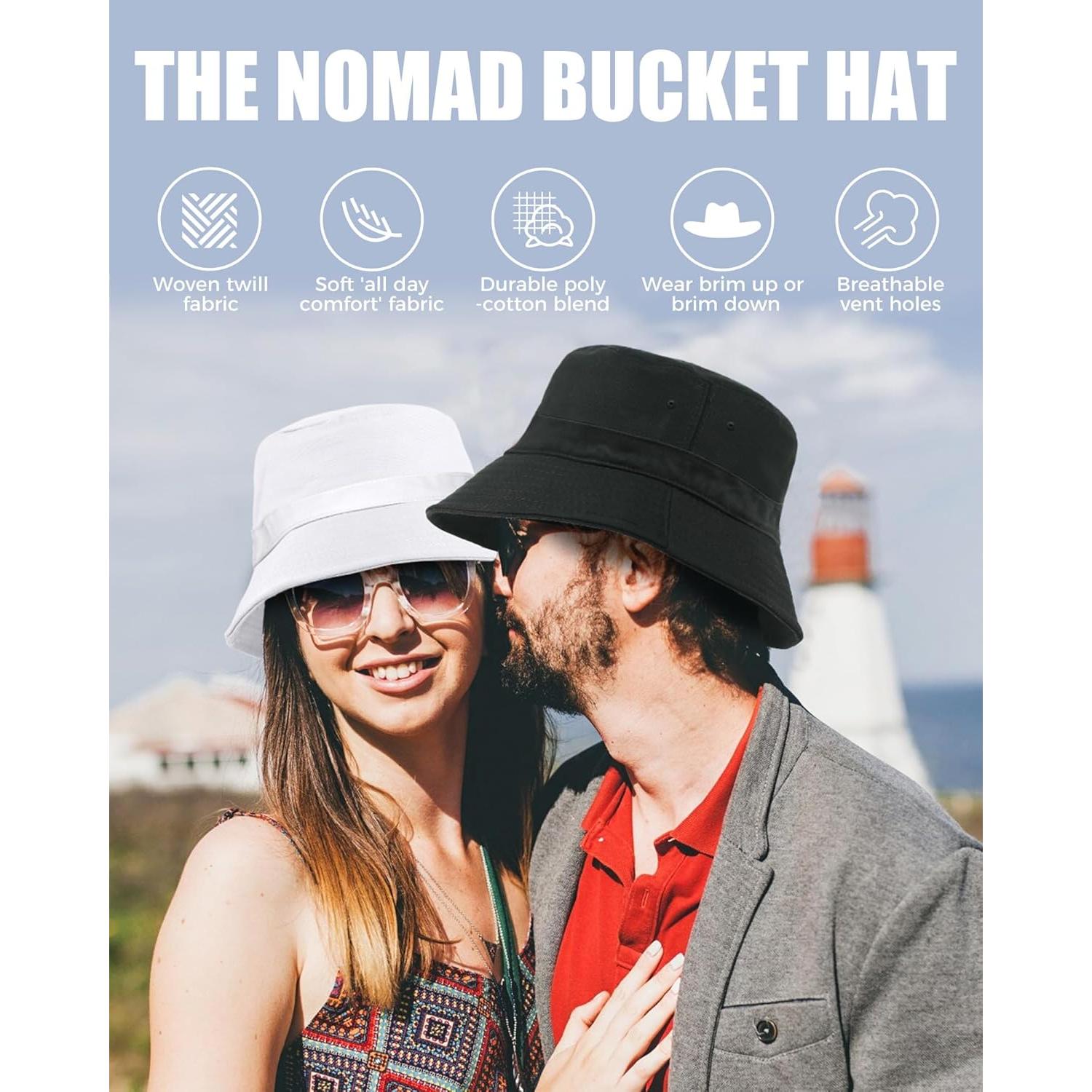 Sombrero de Cubo Unisex de Algodón Plegable UPF 50+ Blanco