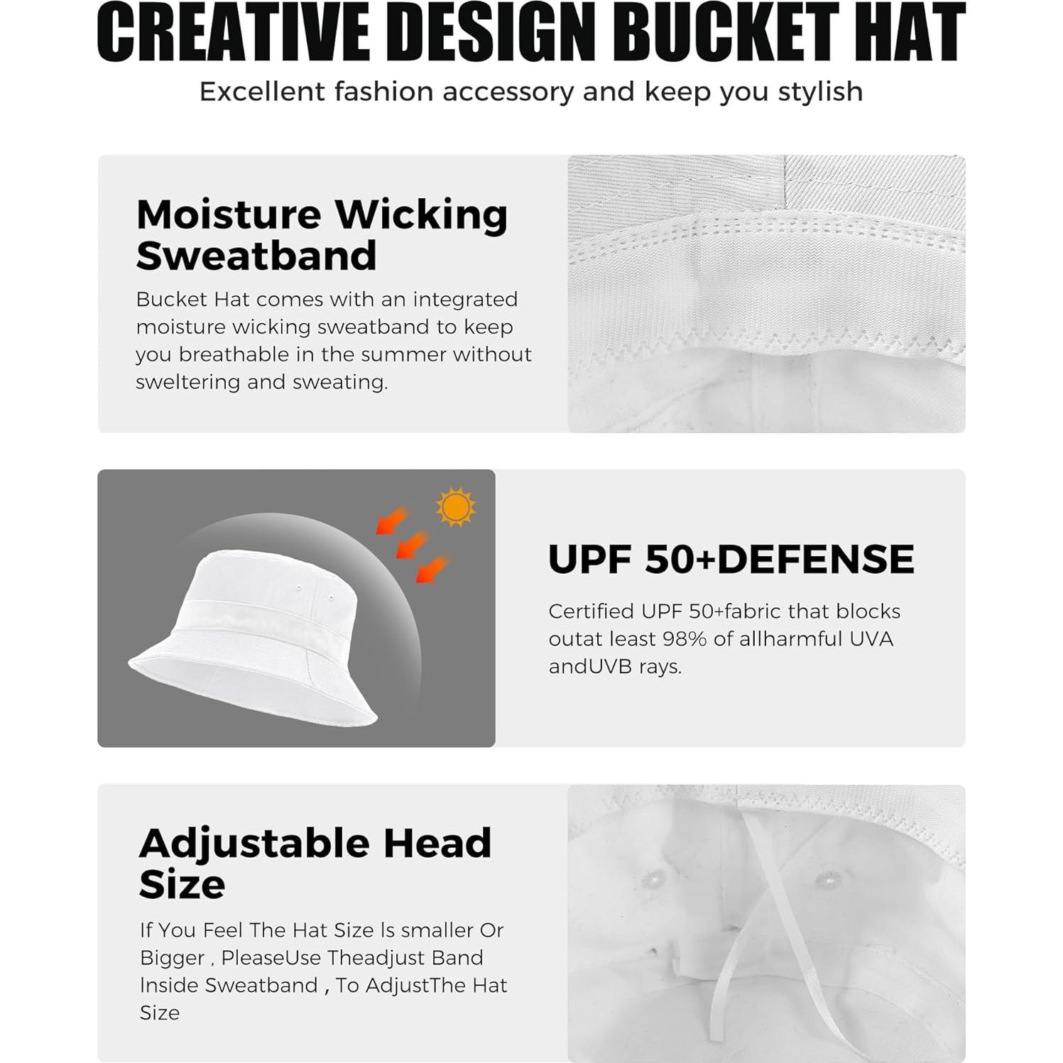 Sombrero de Cubo Unisex de Algodón Plegable UPF 50+ Blanco