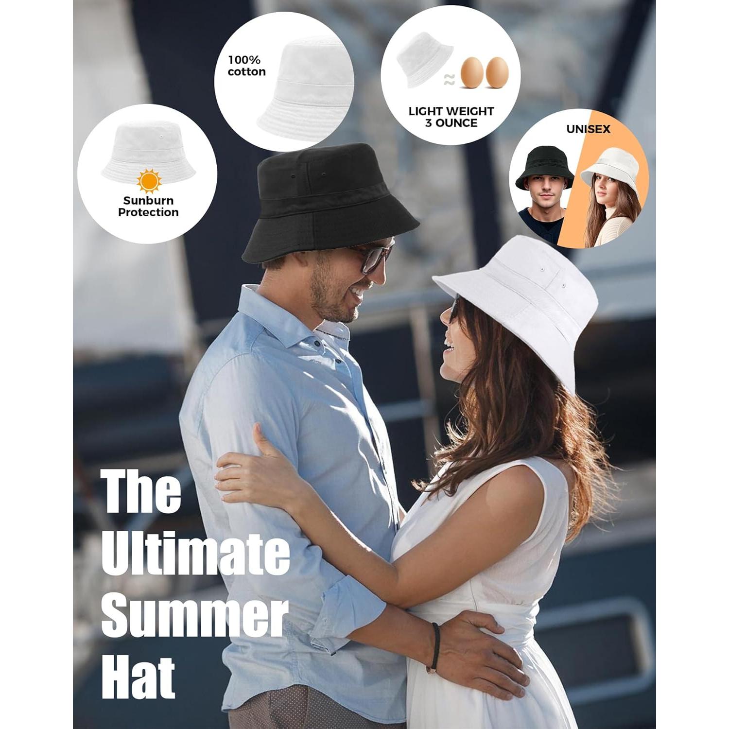 Sombrero de Cubo Unisex de Algodón Plegable UPF 50+ Blanco