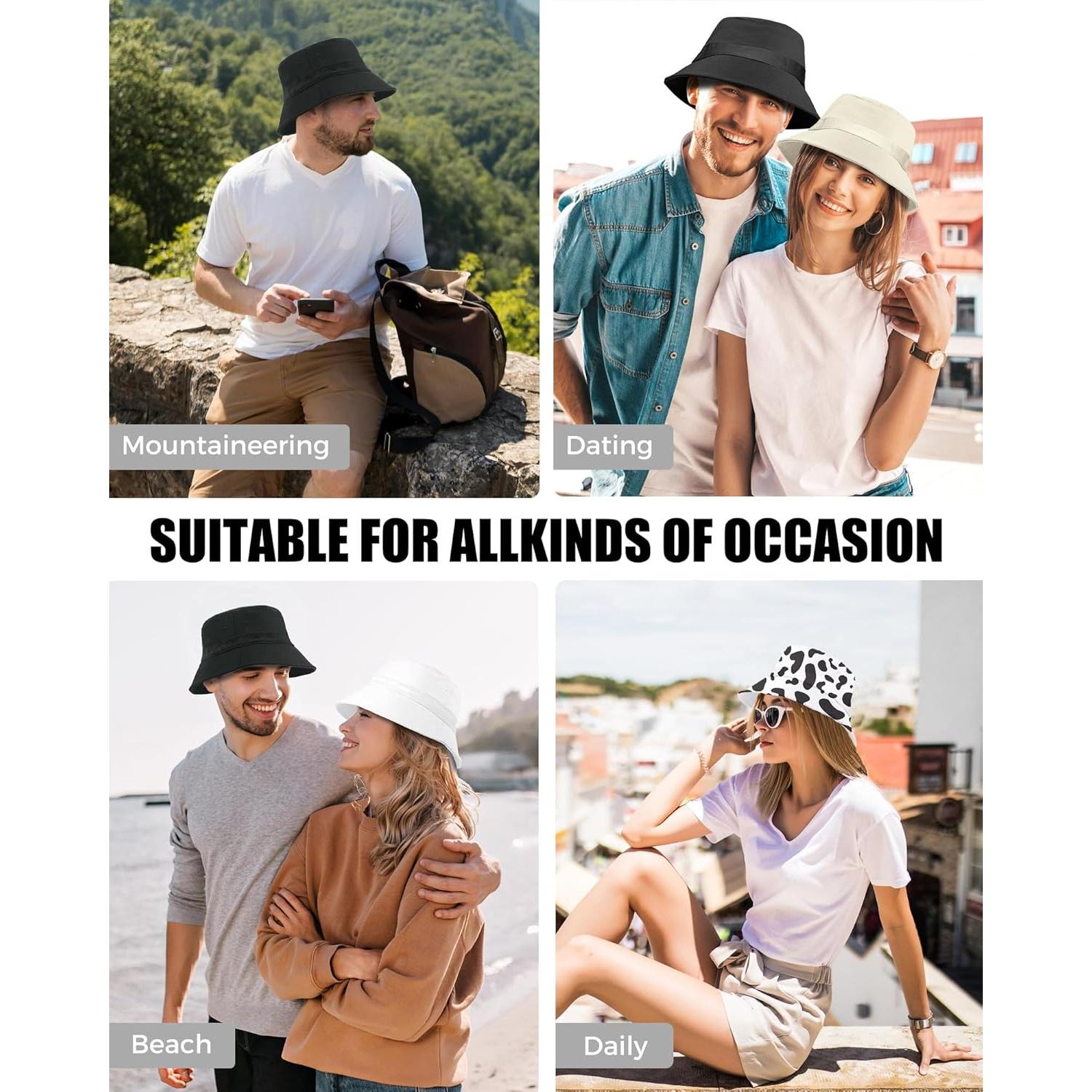 Sombrero de Cubo Unisex de Algodón Plegable UPF 50+ Blanco