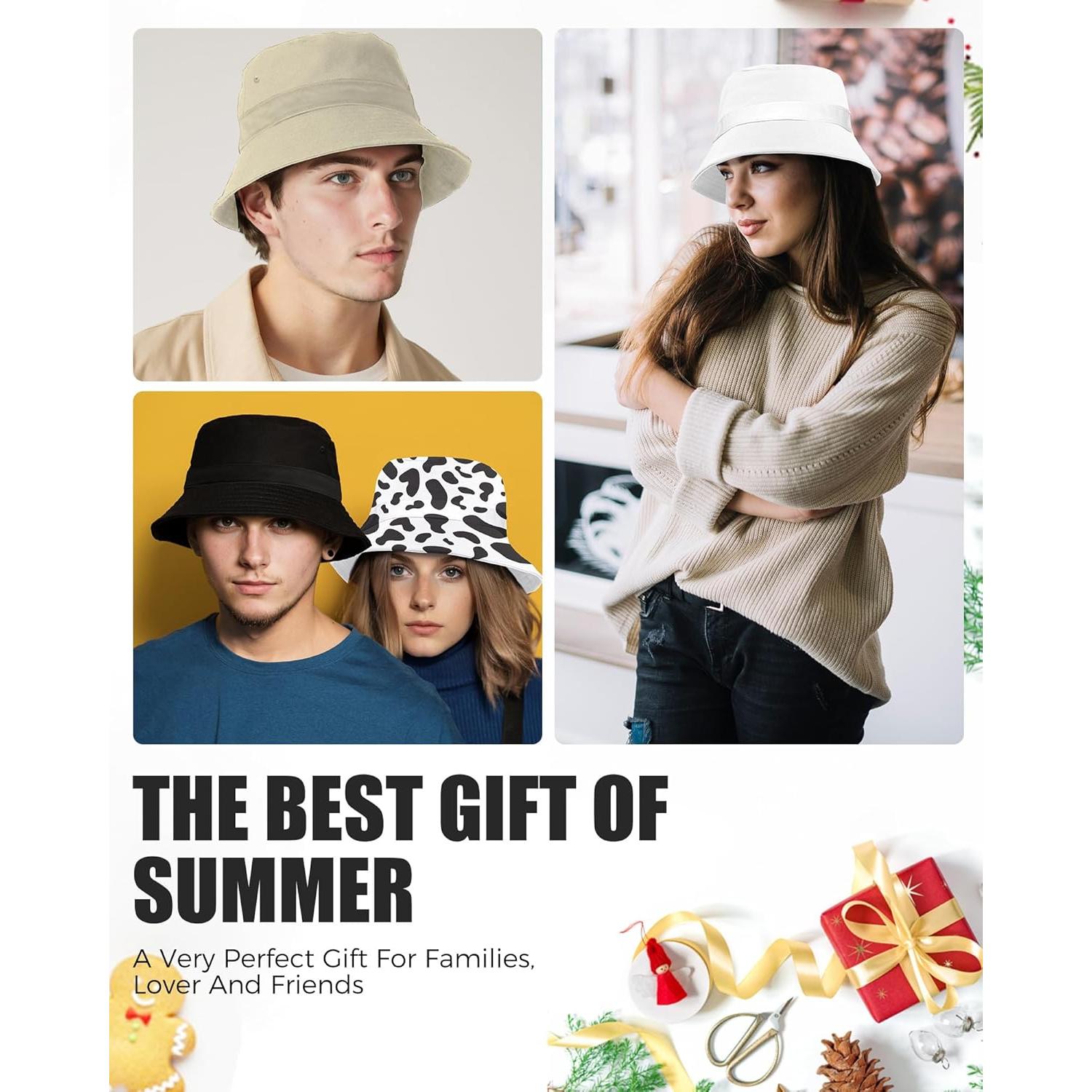 Sombrero de Cubo Unisex de Algodón Plegable UPF 50+ Blanco