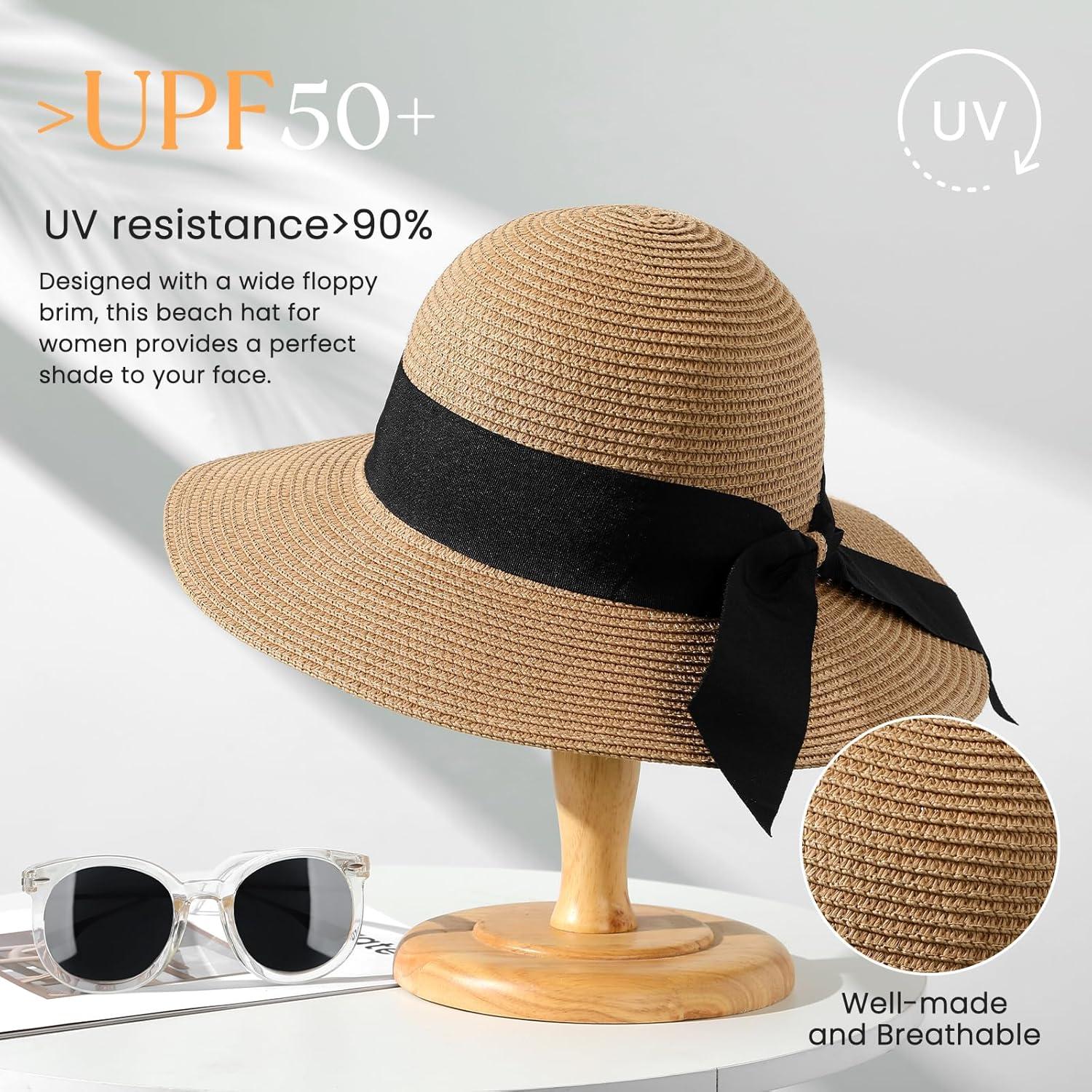 Sombrero de paja para mujer Pleneal UPF 50+ plegable