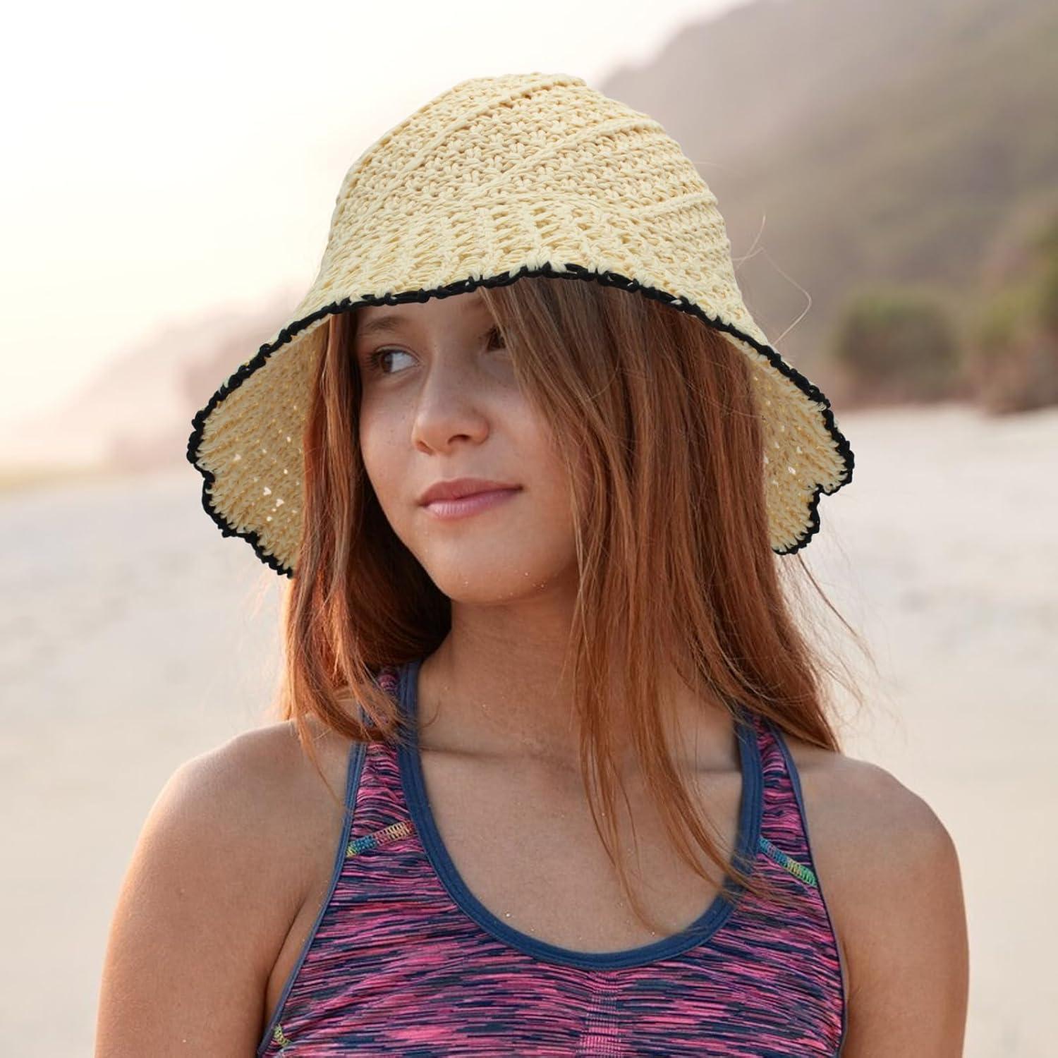 Sombrero de Cubo Plegable de Paja para Mujeres - Beige