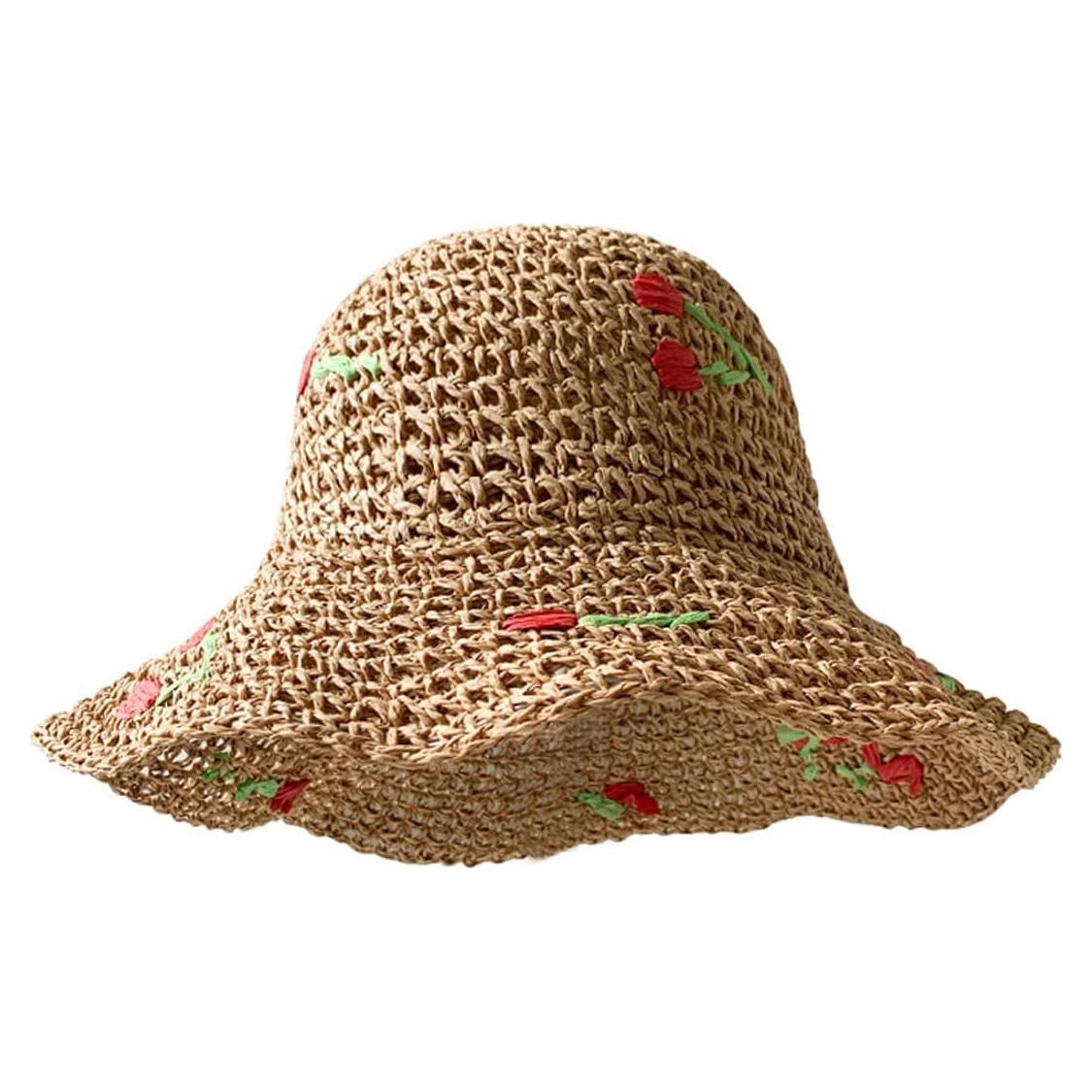Sombrero de Paja Floppy Mujer UPF 50+ Floral Plegable 56cm