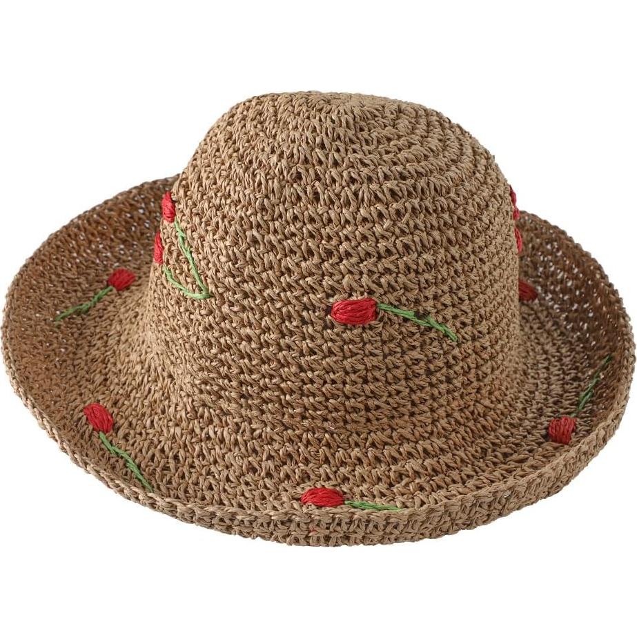 Sombrero de Paja Floppy Mujer UPF 50+ Floral Plegable 56cm