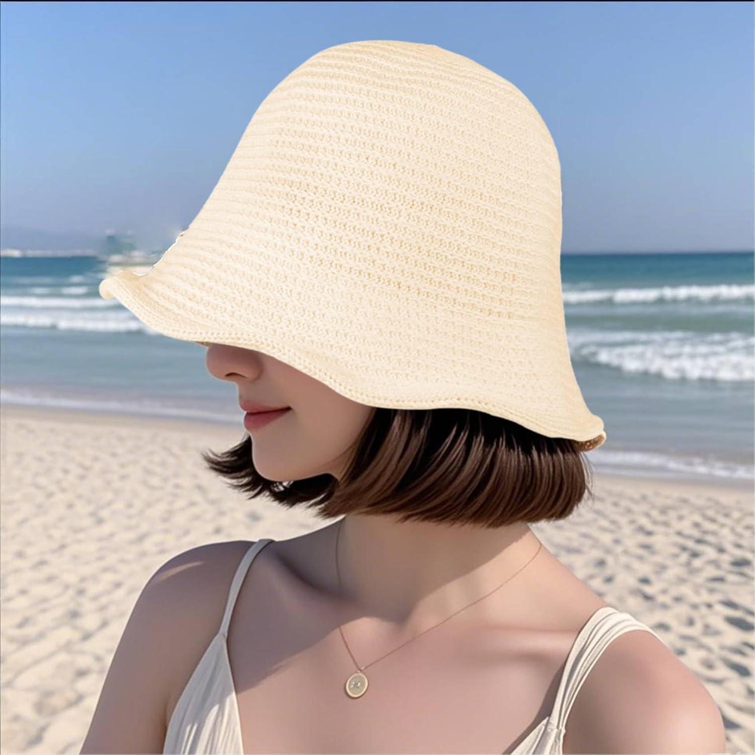 Sombrero de Cubo de Crochet MILAKOO Plegable para Mujer Beige