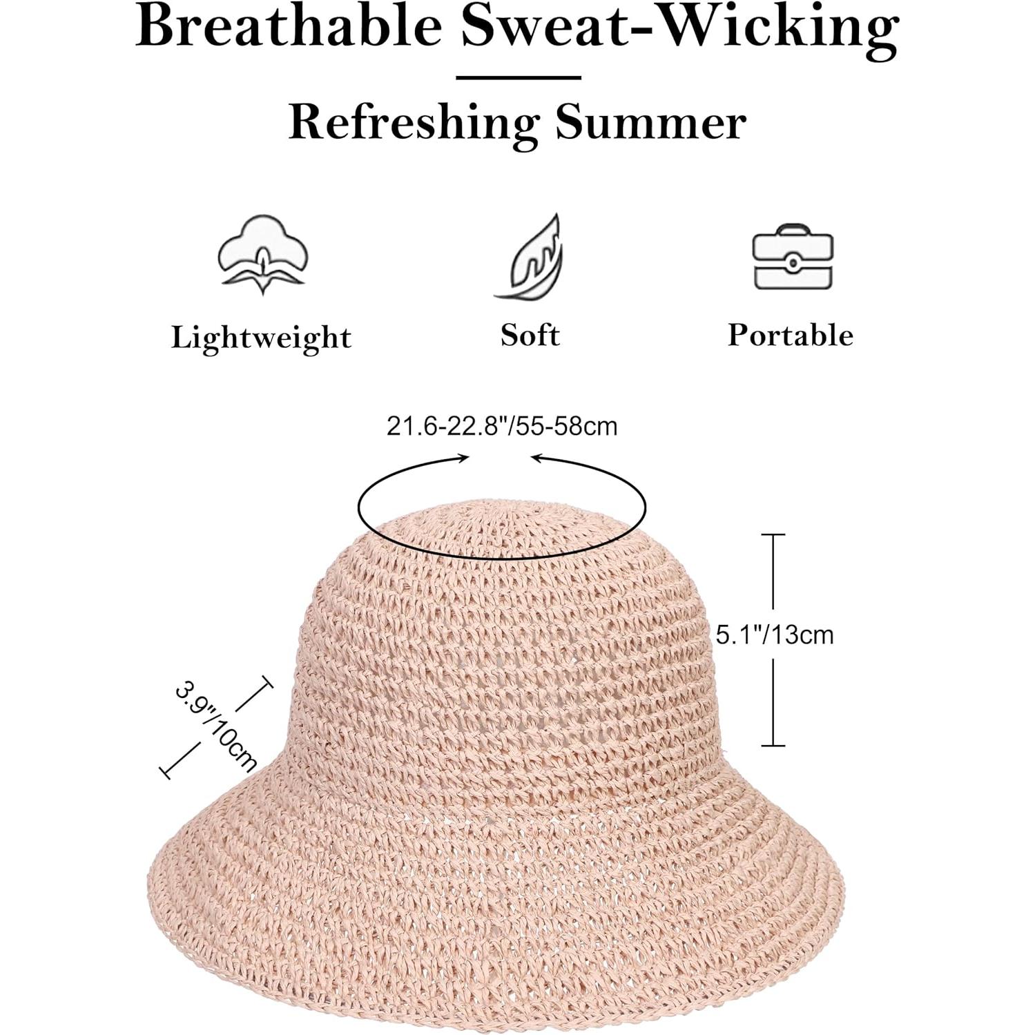 Sombrero de Paja para Mujer Plegable UV UPF 50+ Rosa