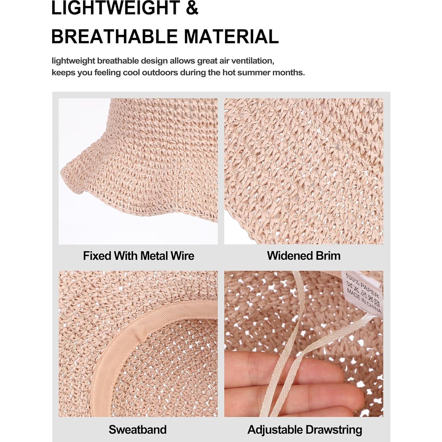 Sombrero de Paja para Mujer Plegable UV UPF 50+ Rosa