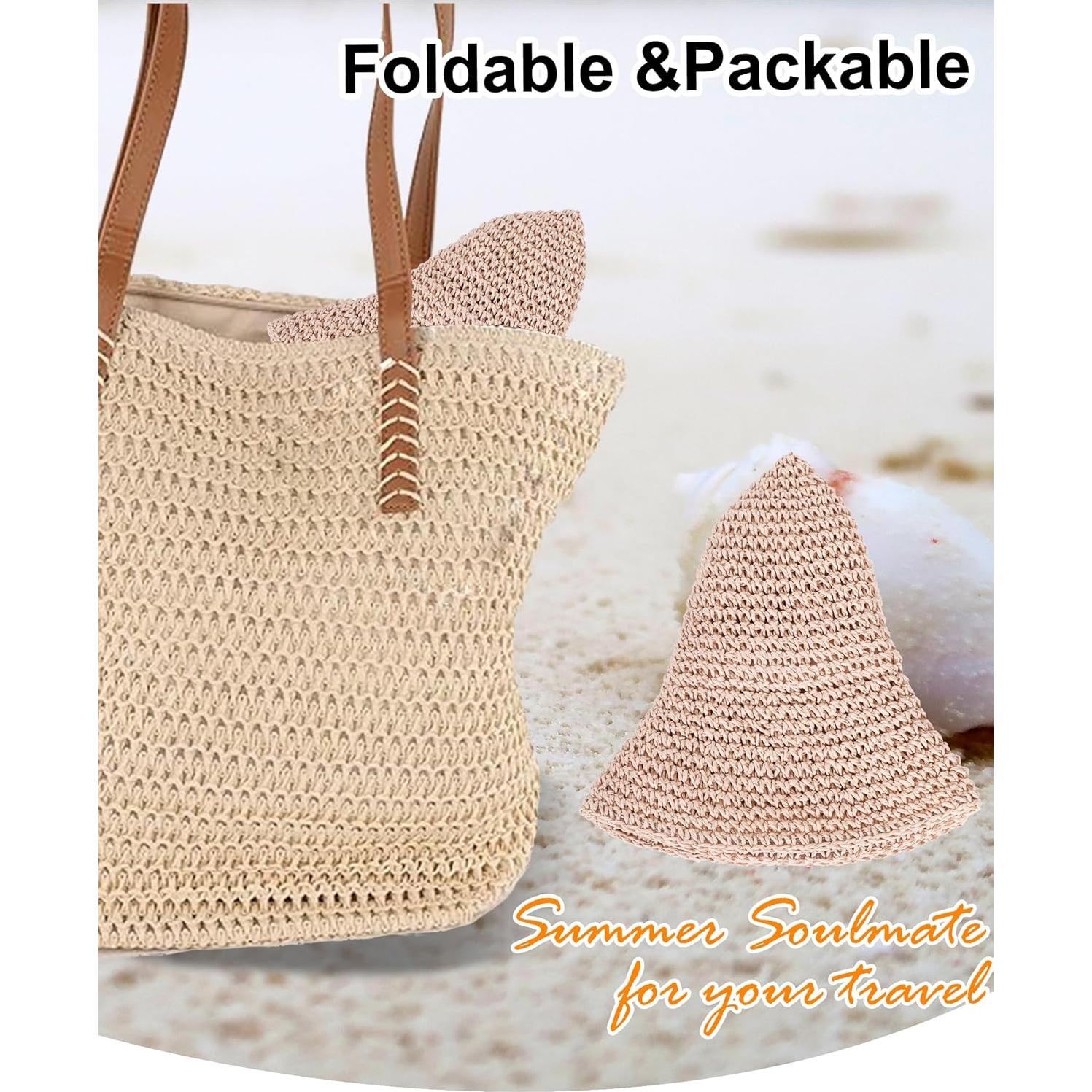 Sombrero de Paja para Mujer Plegable UV UPF 50+ Rosa