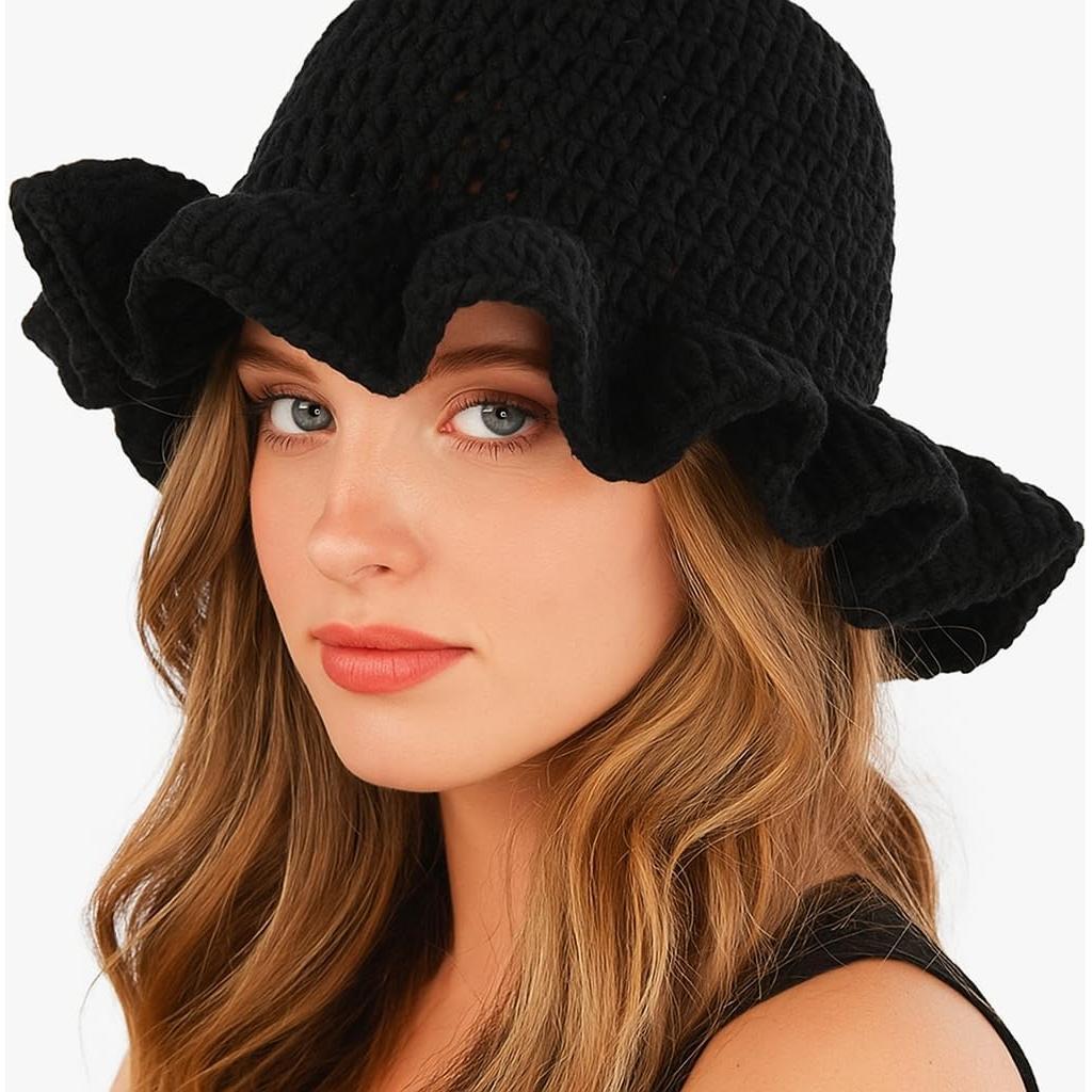 Sombrero de Cubo de Crochet para Mujeres - Boho Negro