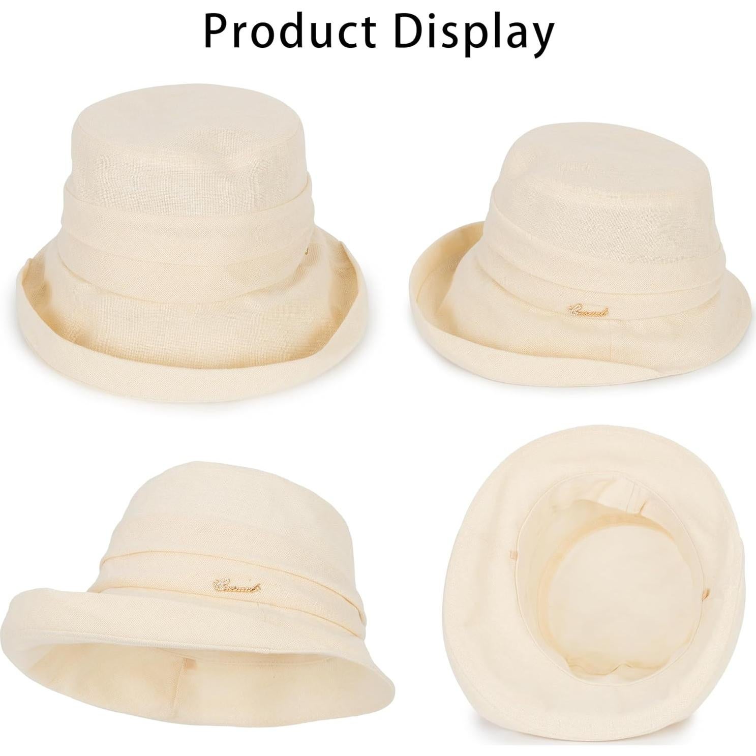 Sombrero de sol de ala ancha para mujer - Plegable y UV - Beige