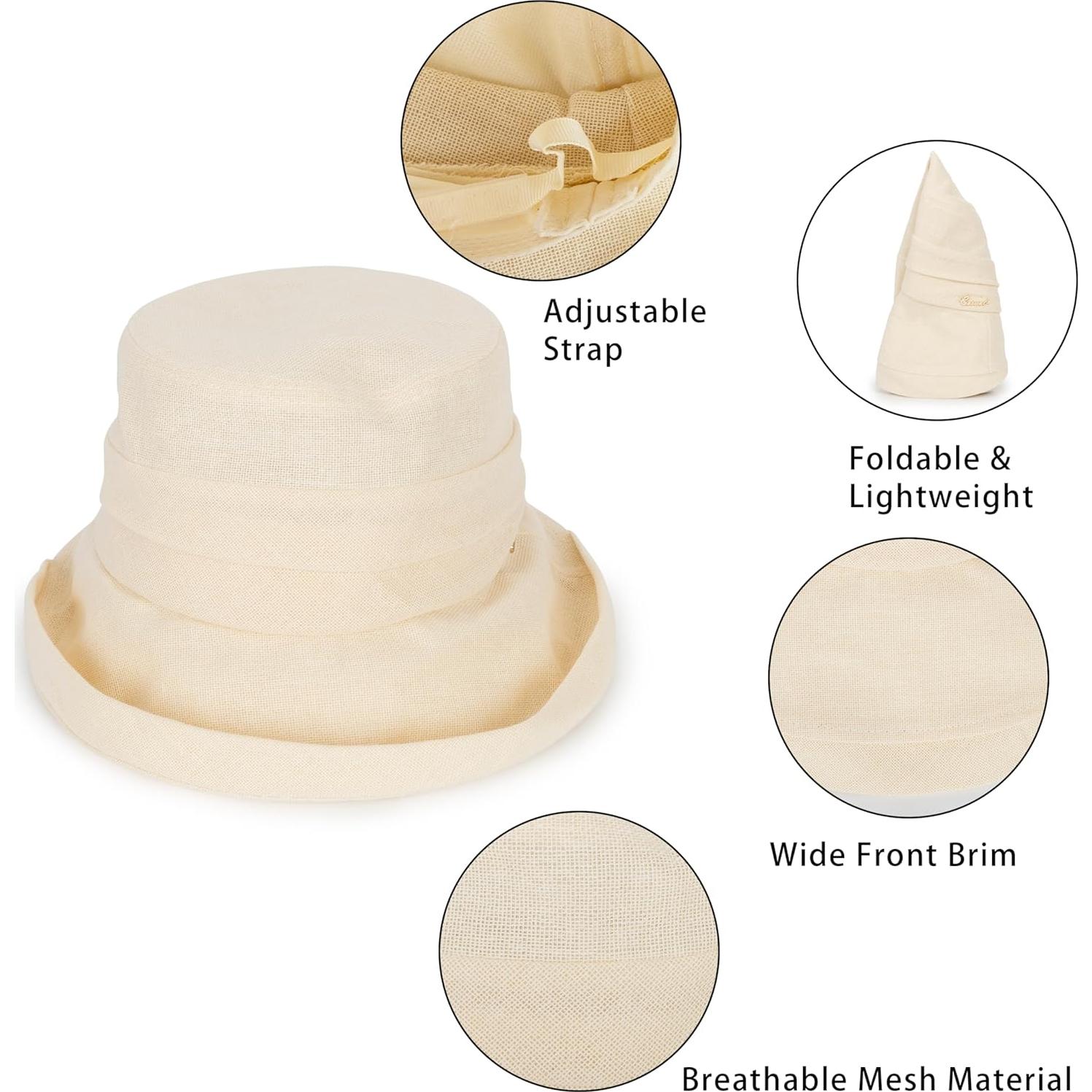 Sombrero de sol de ala ancha para mujer - Plegable y UV - Beige