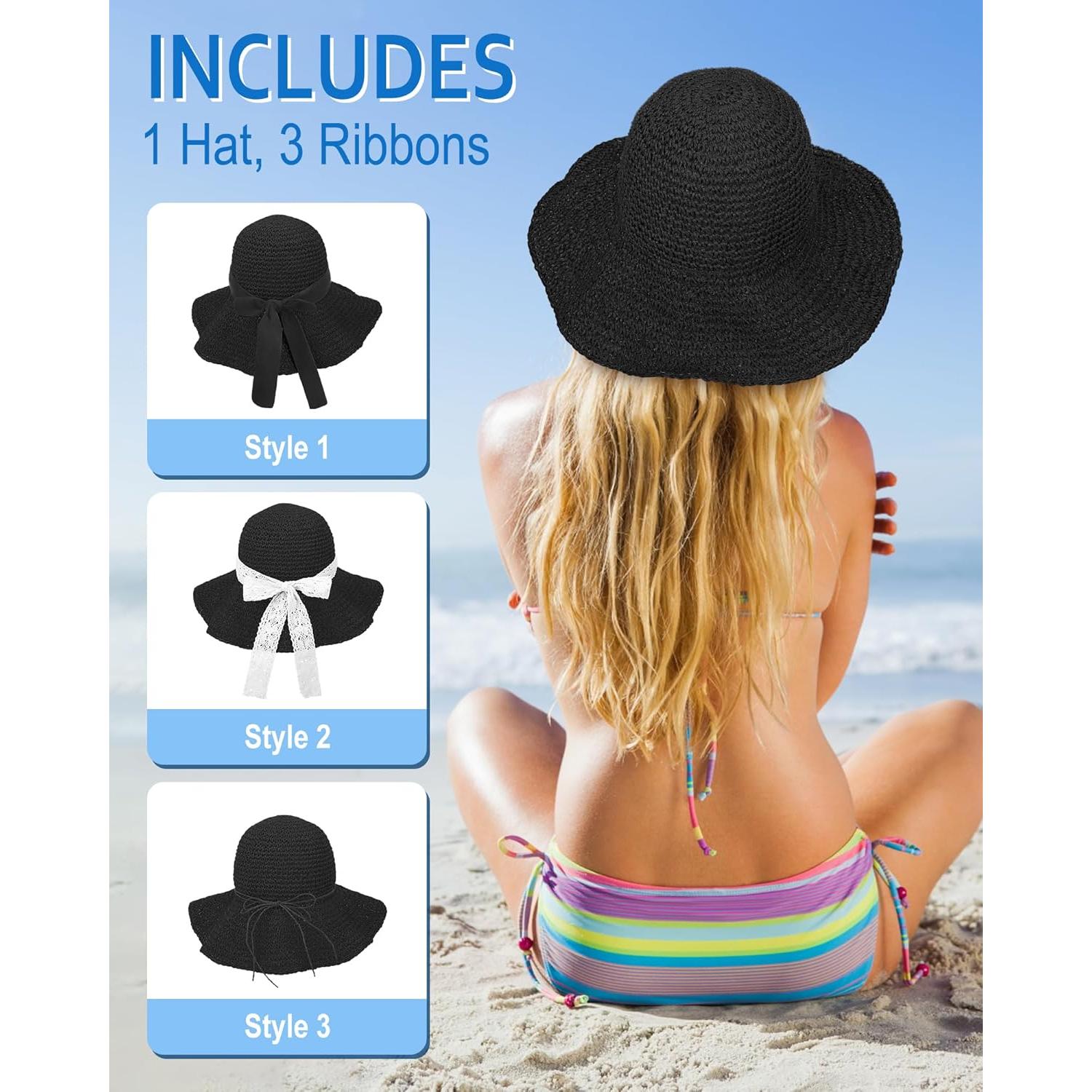 Sombrero de sol de paja para mujer Senker Fashion ajustable UPF 50+
