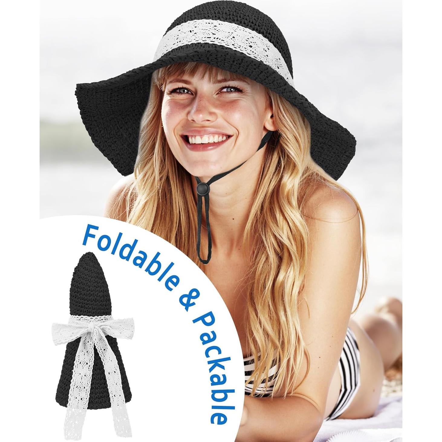 Sombrero de sol de paja para mujer Senker Fashion ajustable UPF 50+