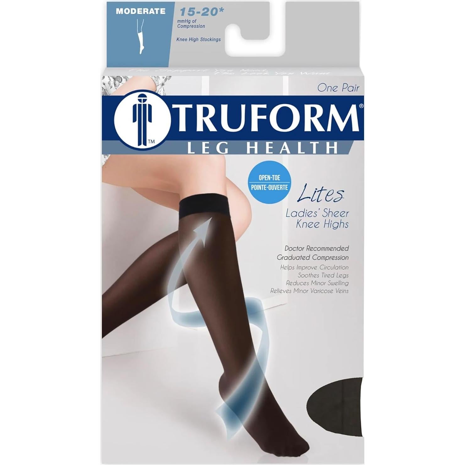 Medias de Compresión Truform 1772 para Mujeres, 15-20 mmHg, Punta Abierta, Color Nude