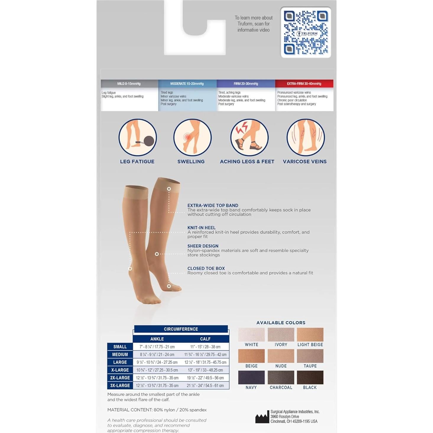 Medias de Compresión Truform 1772 para Mujeres, 15-20 mmHg, Punta Abierta, Color Nude