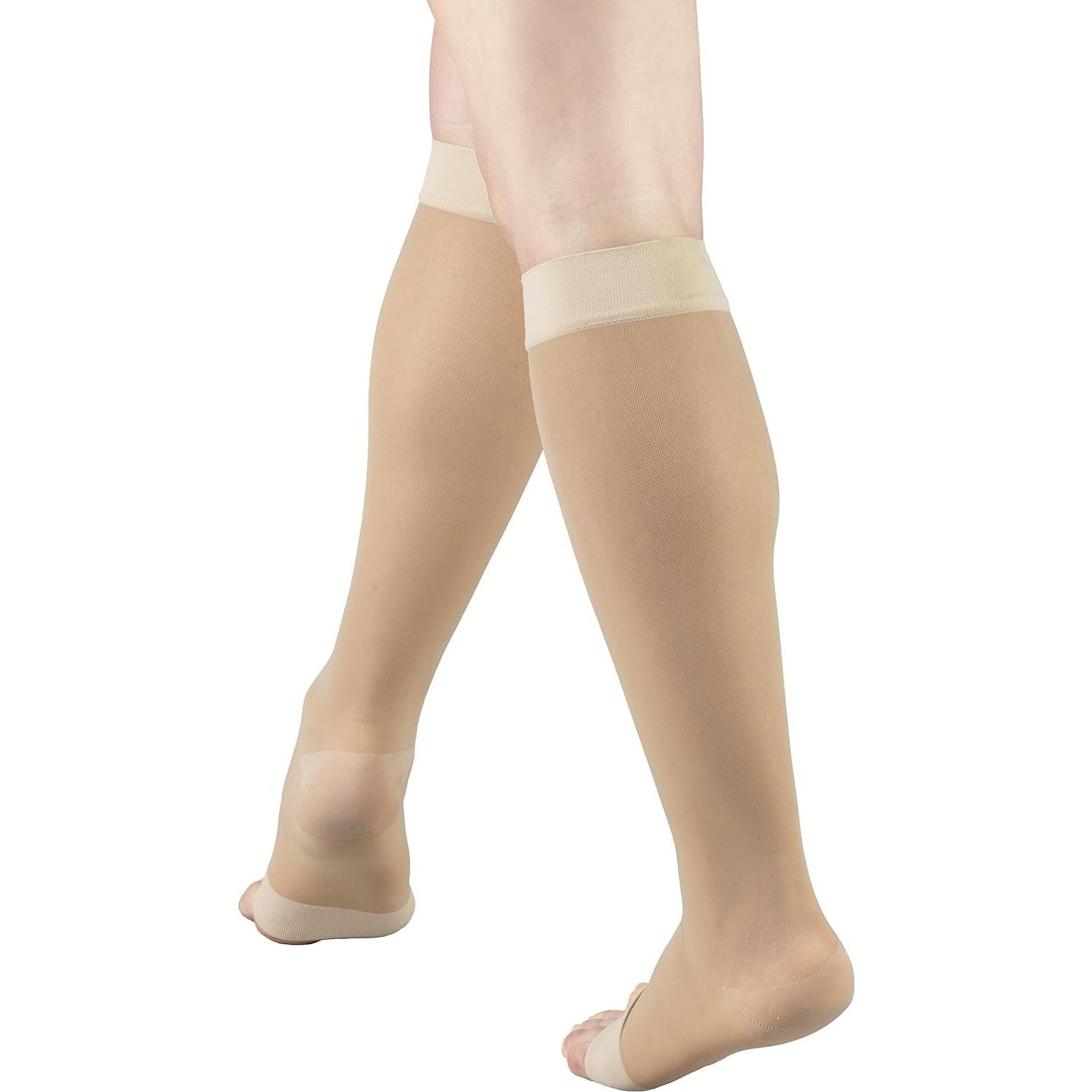 Medias de Compresión Truform 1772 para Mujeres, 15-20 mmHg, Punta Abierta, Color Nude