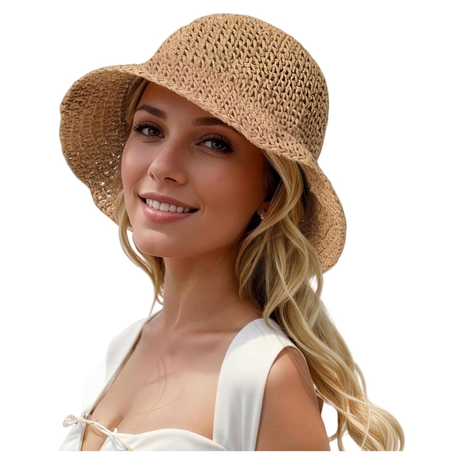 Sombrero de Playa de Paja para Mujeres - Ganchillo Hecho a Mano