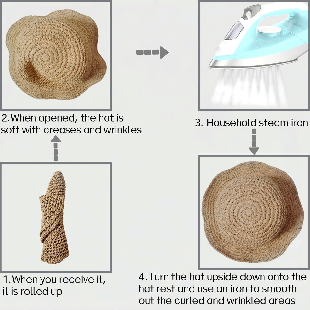 Sombrero de Playa de Paja para Mujeres - Ganchillo Hecho a Mano