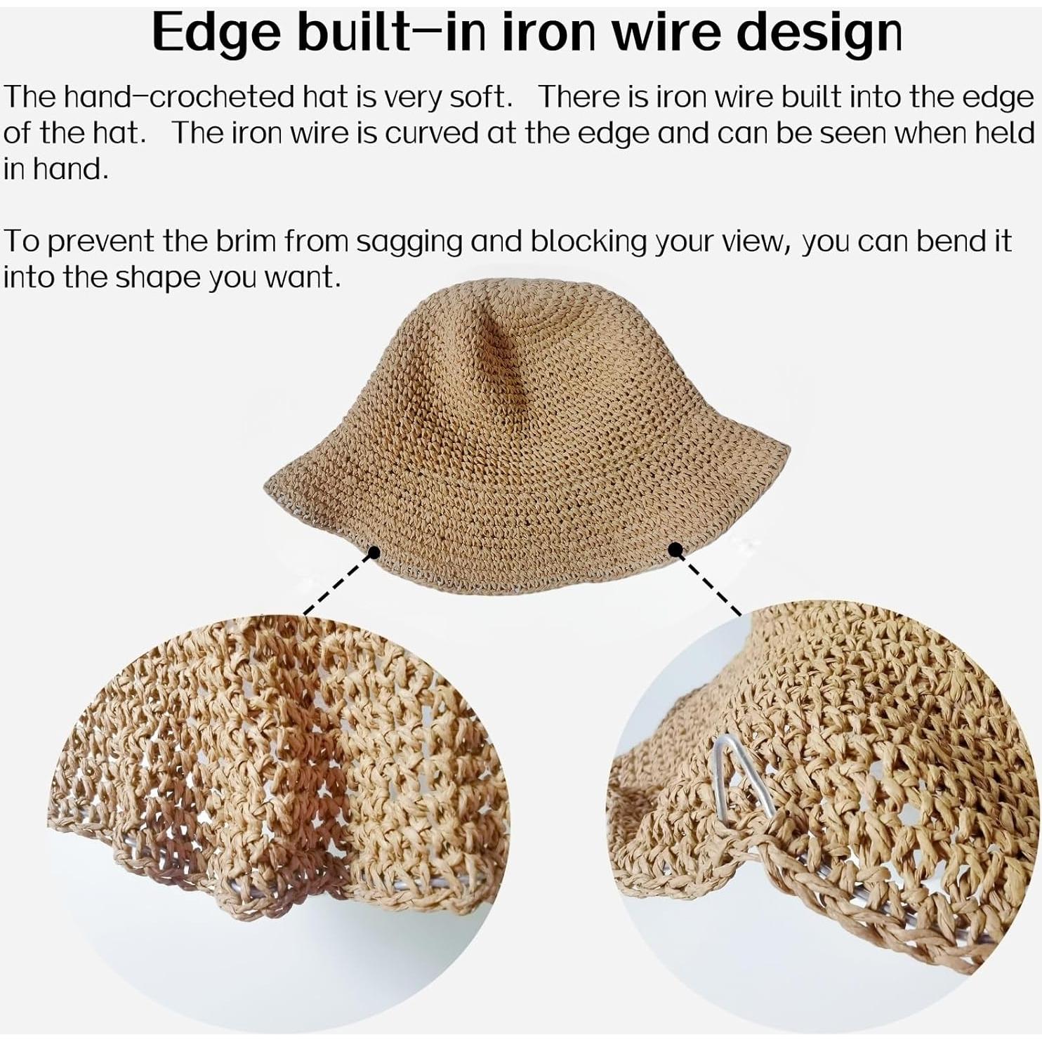 Sombrero de Playa de Paja para Mujeres - Ganchillo Hecho a Mano