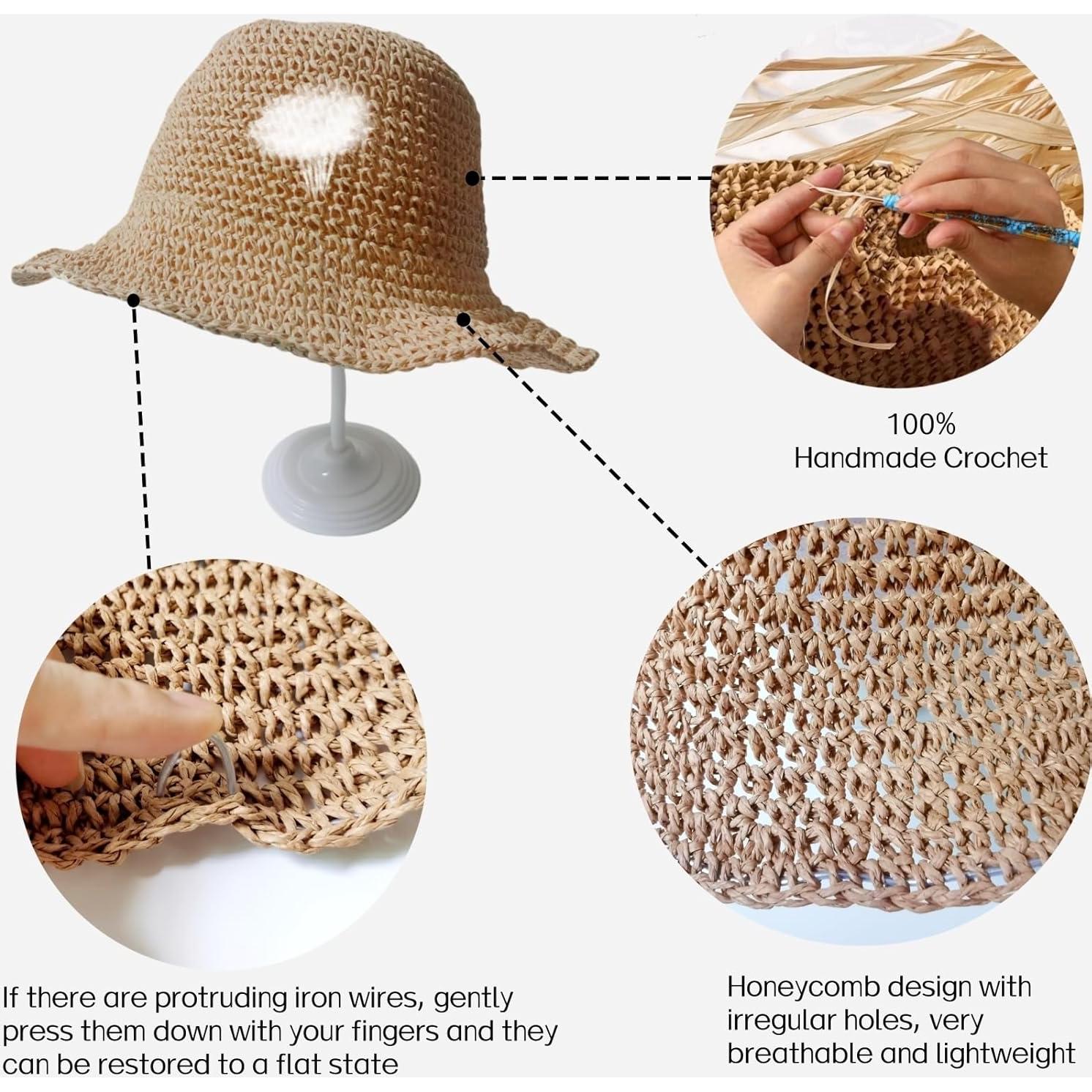 Sombrero de Playa de Paja para Mujeres - Ganchillo Hecho a Mano