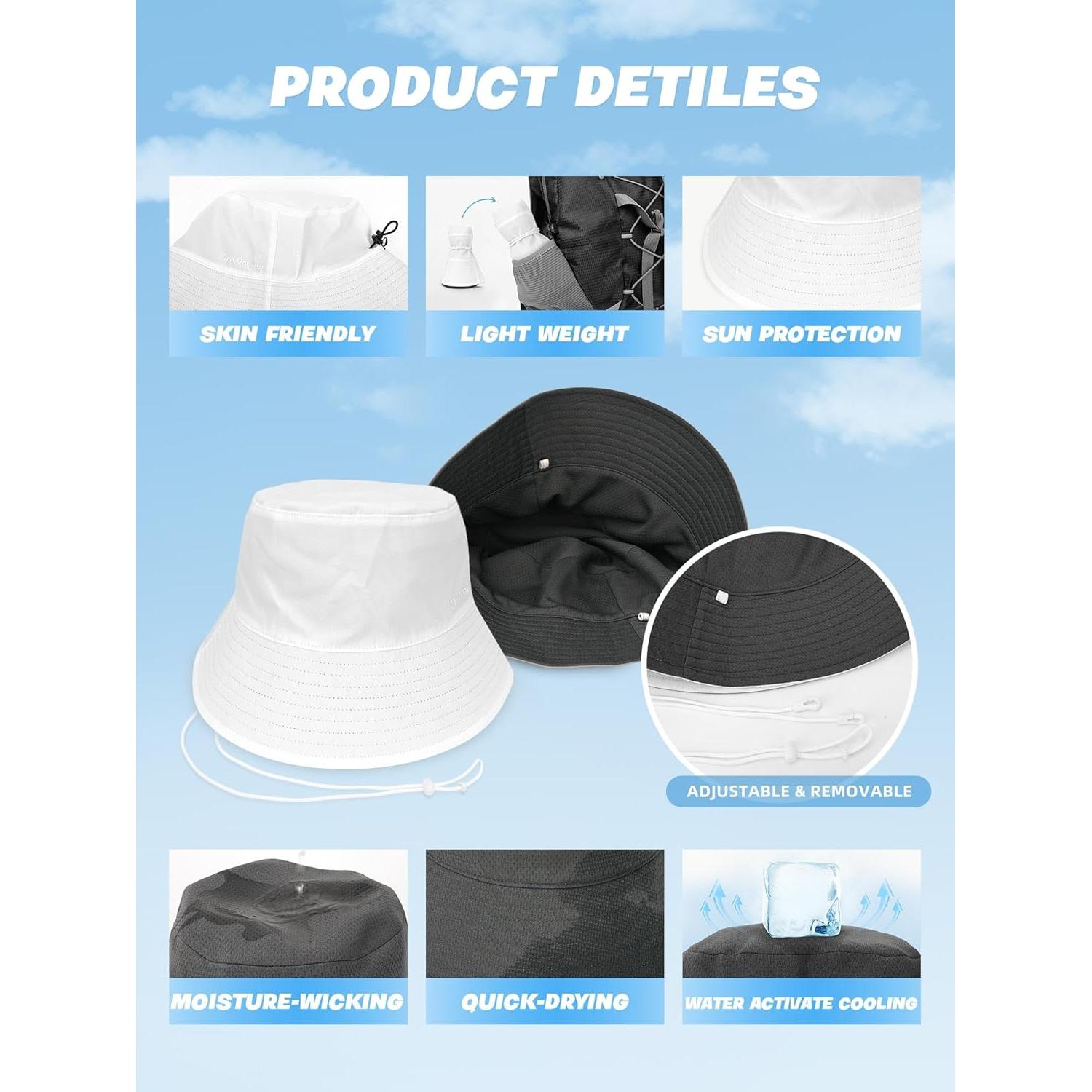 Cooling Bucket Hat for Women Men,Lightweight Wide Brim Sun Hat for Beach,Golf, Fishing,Moisture-Wicking&Foldable