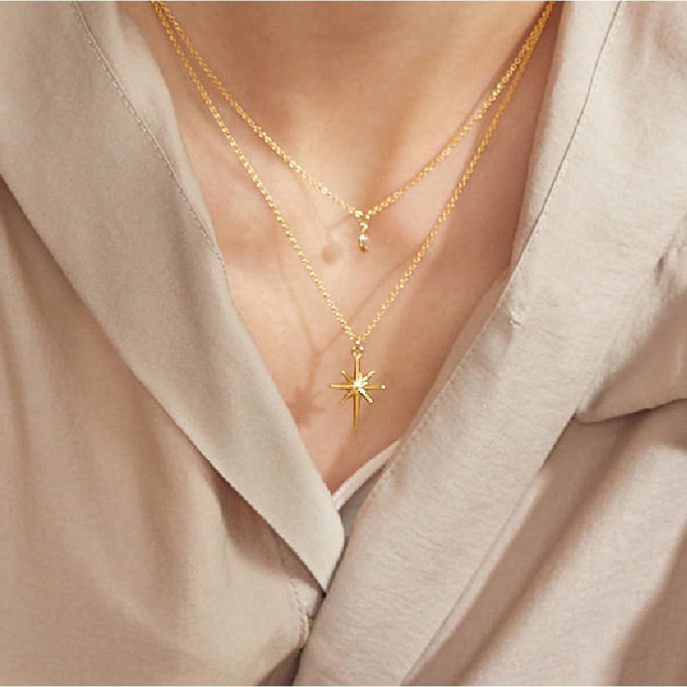 Collar de cadena en capas oro 14K Semper.L con colgante estrella