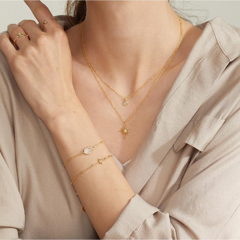 Collar de cadena en capas oro 14K Semper.L con colgante estrella