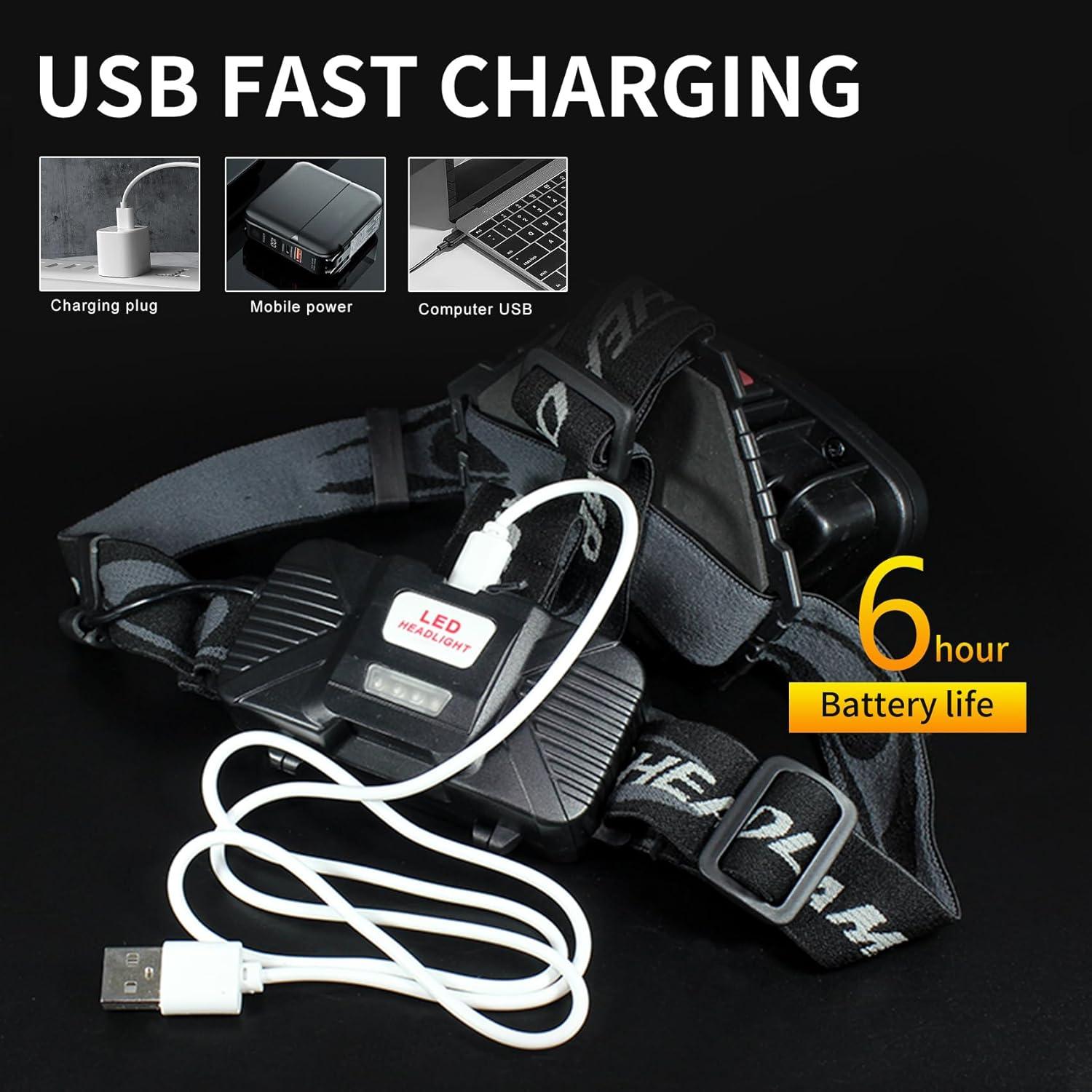 Linterna Frontal LED Recargable PZZOE 22000 Lúmenes USB Ajustable