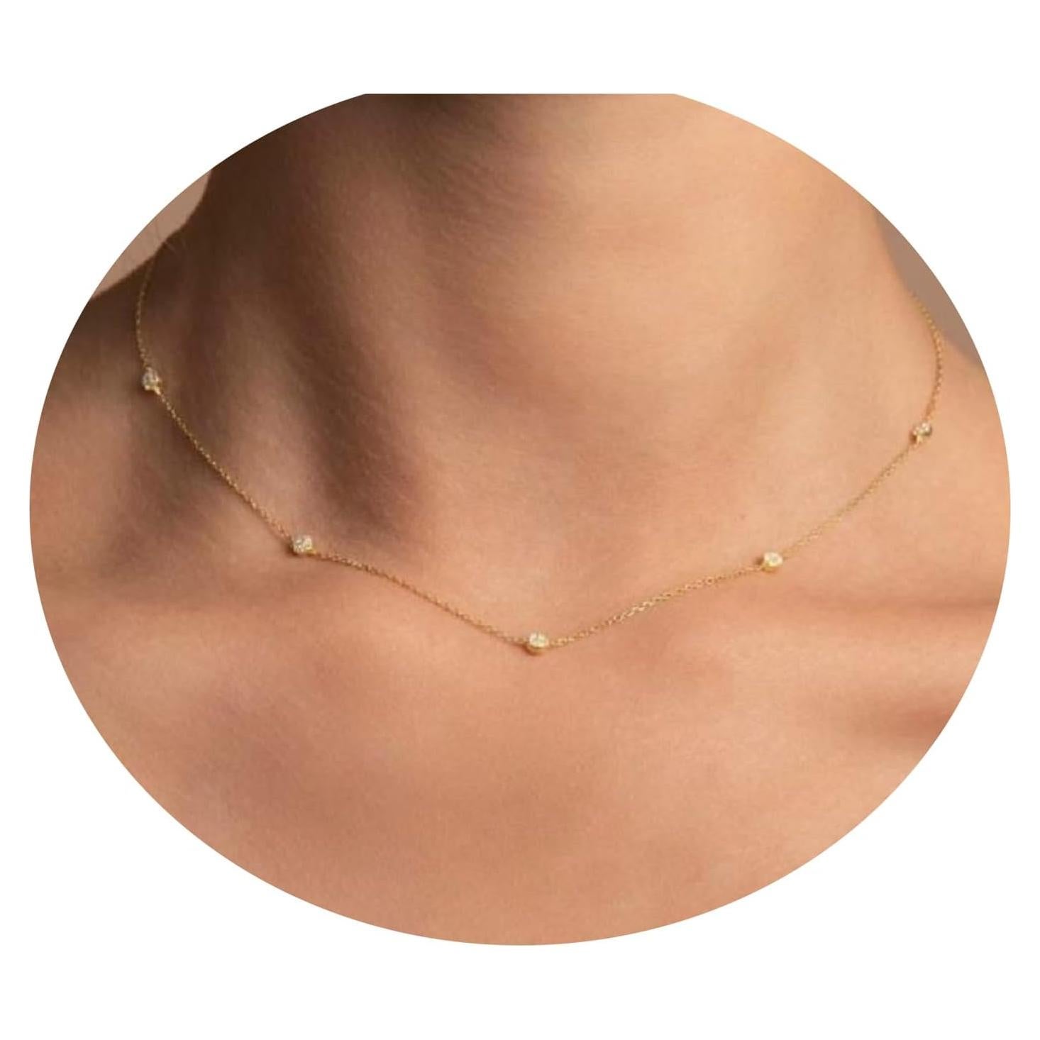 Collar Choker Dainty Pencros Gold para Mujeres - Cadena CZ 42cm
