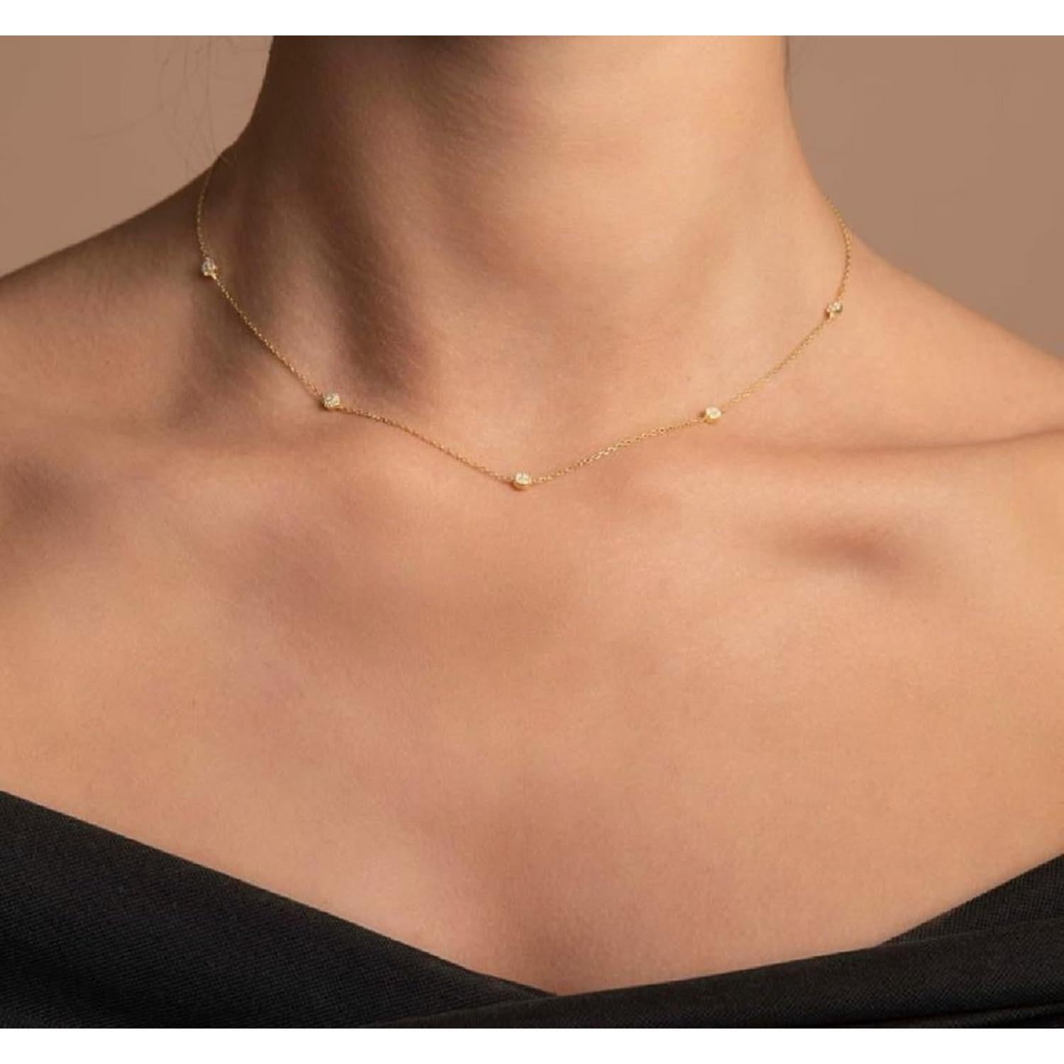 Collar Choker Dainty Pencros Gold para Mujeres - Cadena CZ 42cm