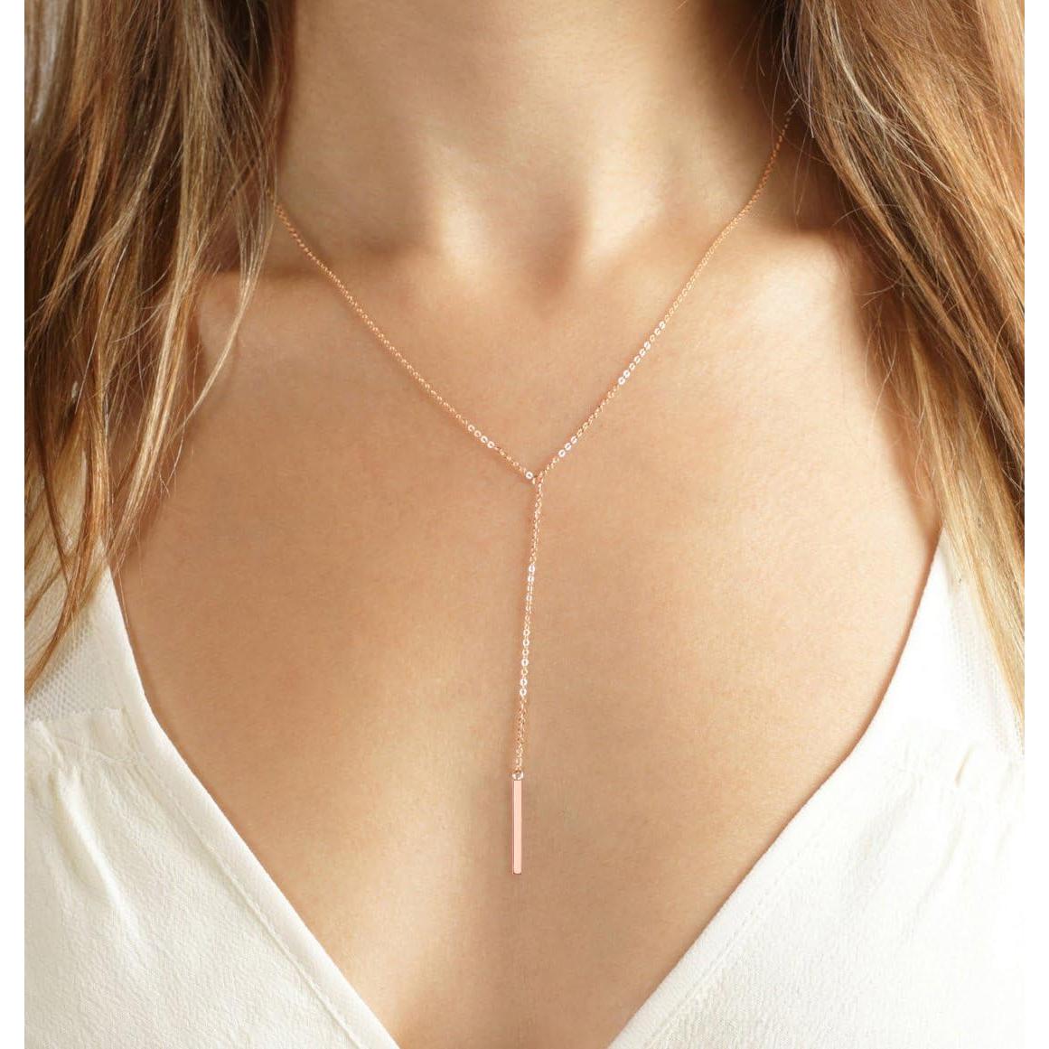 Collar Lariat de Plata de Ley 925 Metzakka Oro Rosa 45.72 cm