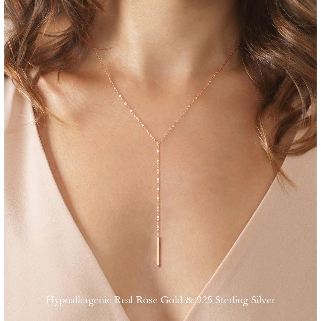 Collar Lariat de Plata de Ley 925 Metzakka Oro Rosa 45.72 cm