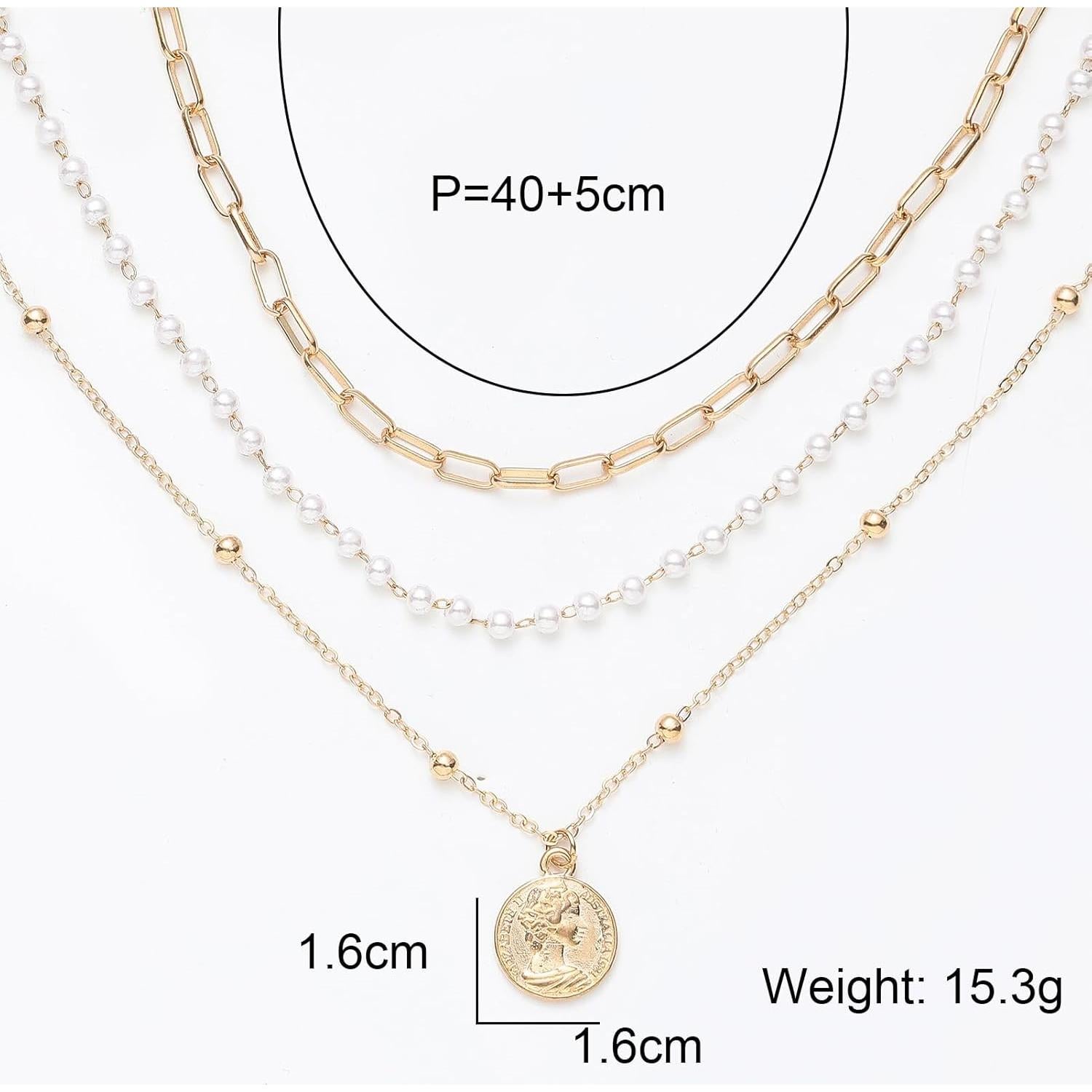 Collar Choker en Capas Baño de Oro con Colgante Redondo para Mujeres