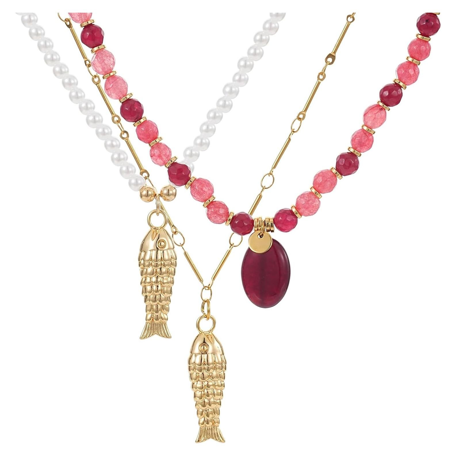 Collar Choker de Perlas y Encanto de Pez 18k para Mujeres