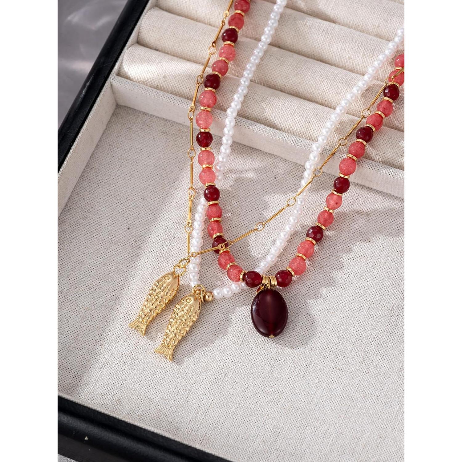 Collar Choker de Perlas y Encanto de Pez 18k para Mujeres