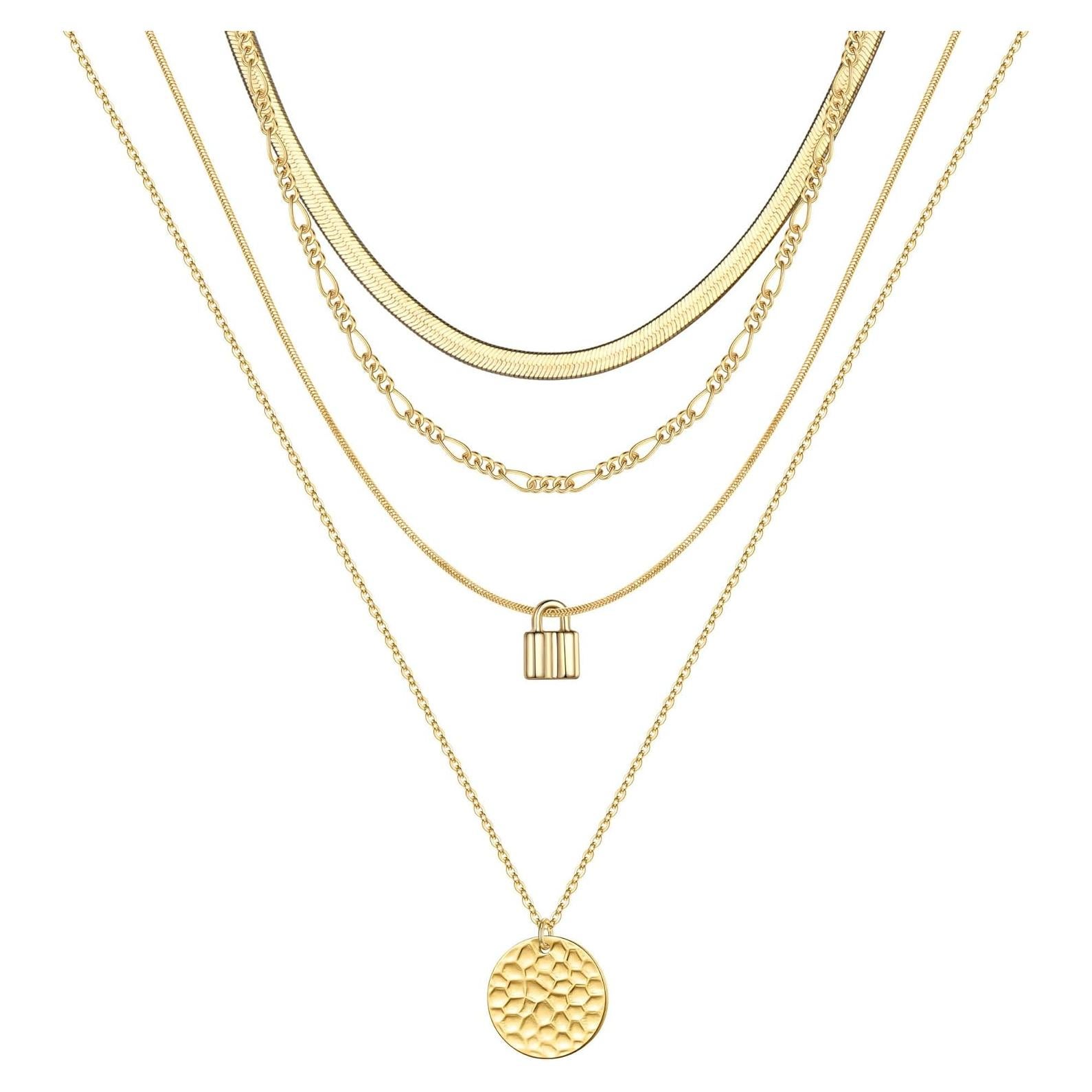 Collar en Capas Dorado Turandoss para Mujeres - 4 Capas con Perlas y Luna