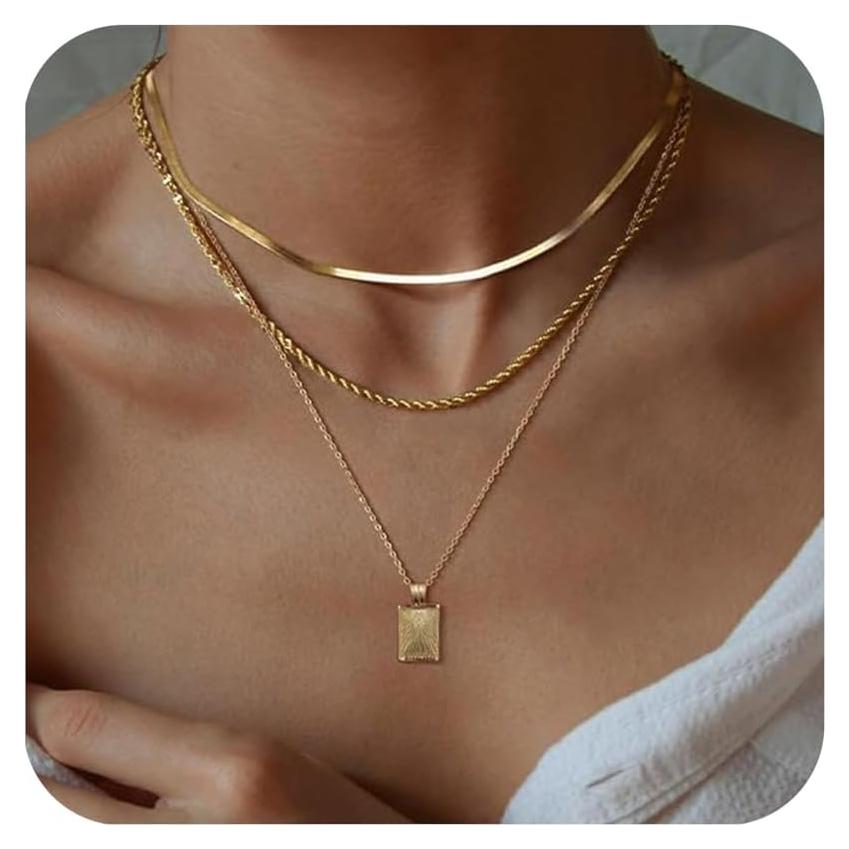 Collares de Oro en Capas ZZLAY 14K Hipoalergénicos 3 Piezas