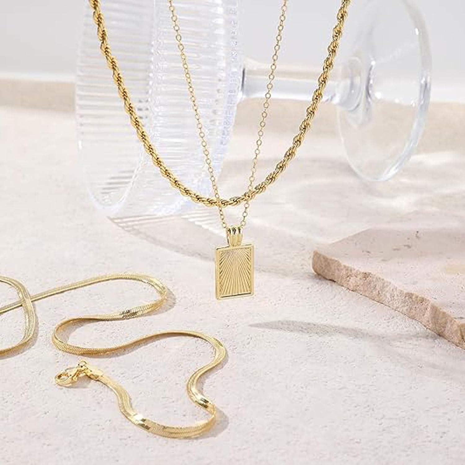 Collares de Oro en Capas ZZLAY 14K Hipoalergénicos 3 Piezas