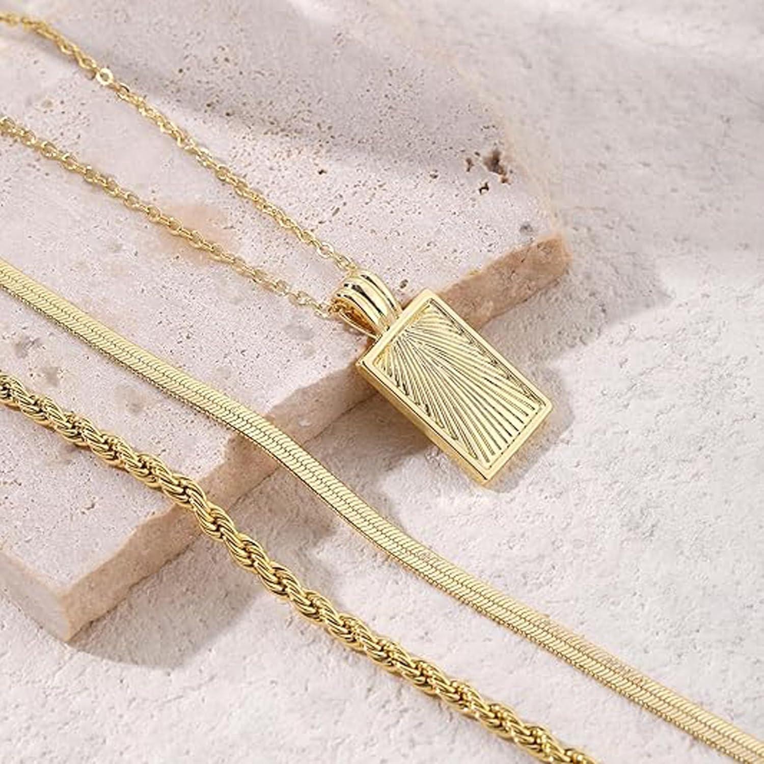 Collares de Oro en Capas ZZLAY 14K Hipoalergénicos 3 Piezas